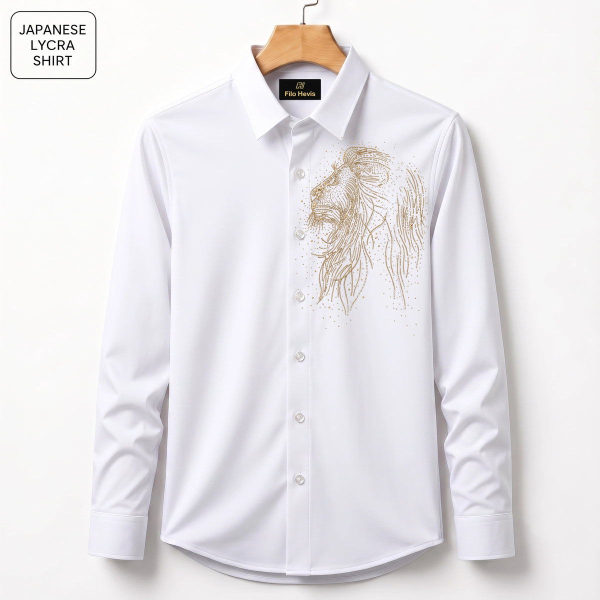 Lion Embroidery Party Shirts | Club Wear | White