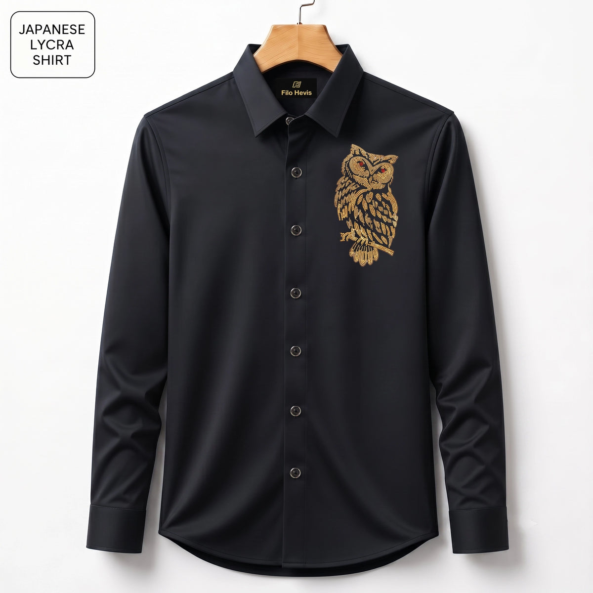 Owl Embroidery Party Shirts | Club Wear | Black