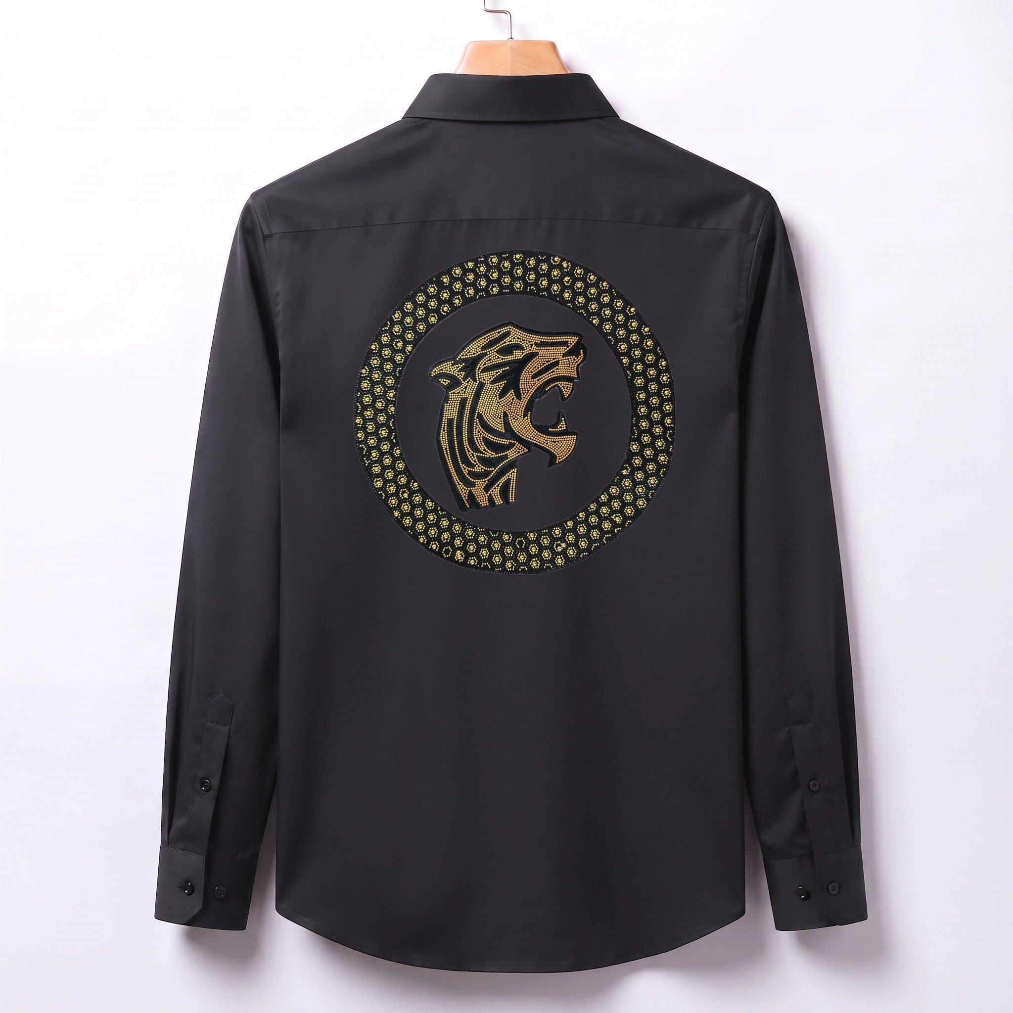 Front & Back Tiger Embroidery Party Shirts | Club Wear | Black