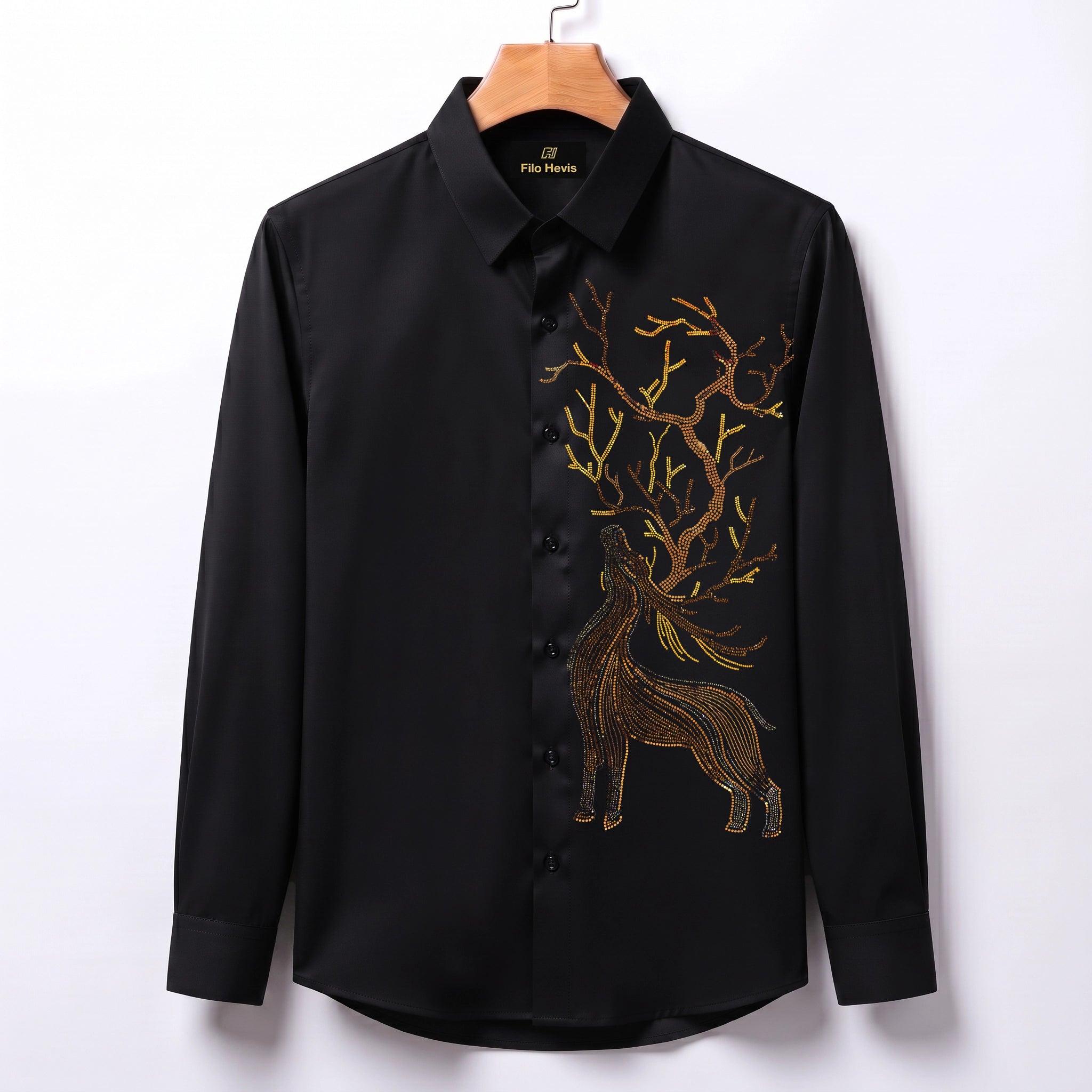 Swamp Deer Embroidery Party Shirts | Club Wear | Black