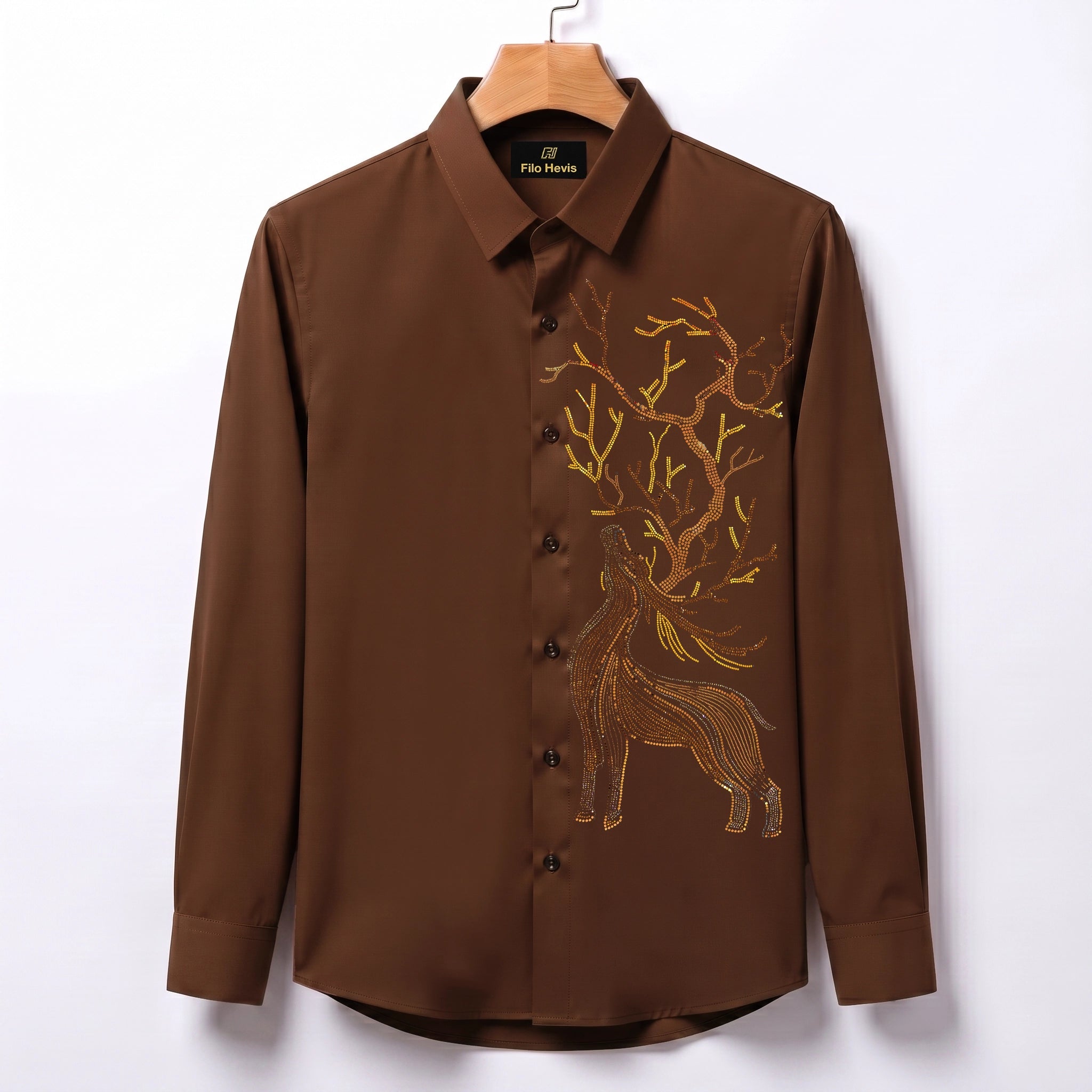 Swamp Deer Embroidery Party Shirts | Club Wear | Brown
