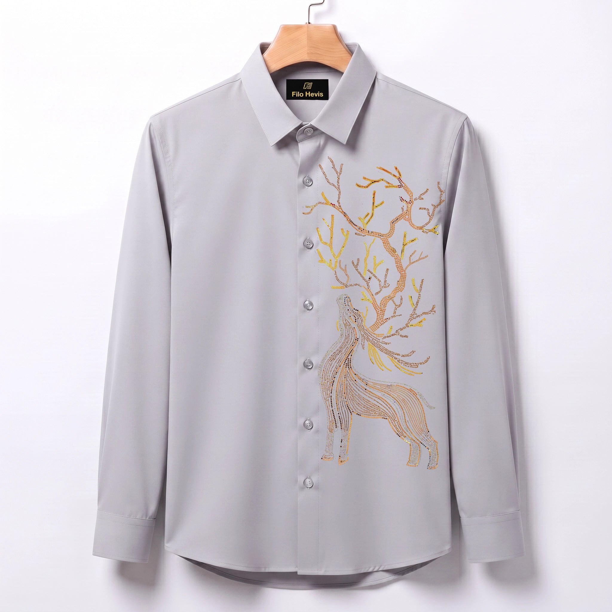Swamp Deer Embroidery Party Shirts | Club Wear | Light-Grey