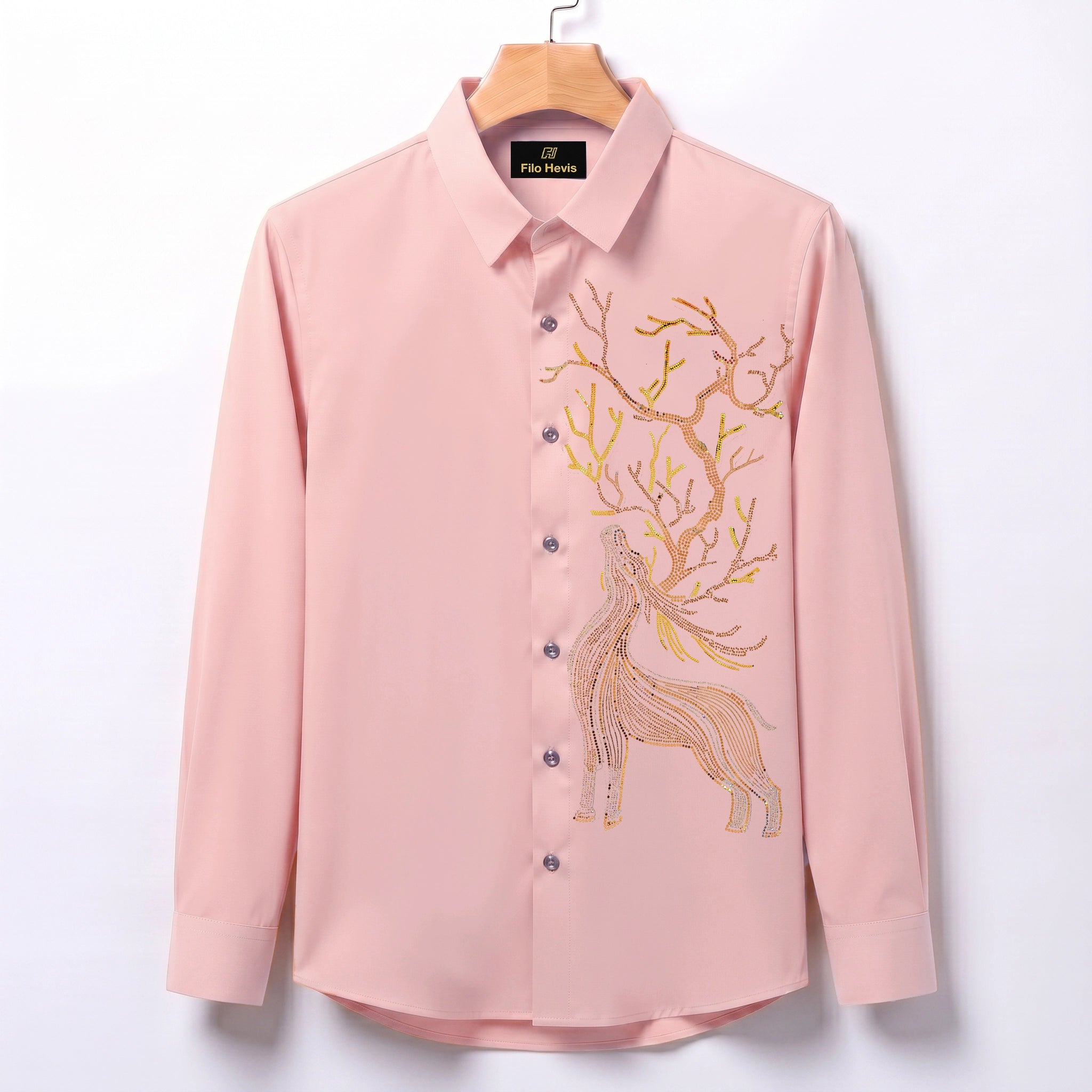 Swamp Deer Embroidery Party Shirts | Club Wear | Peach