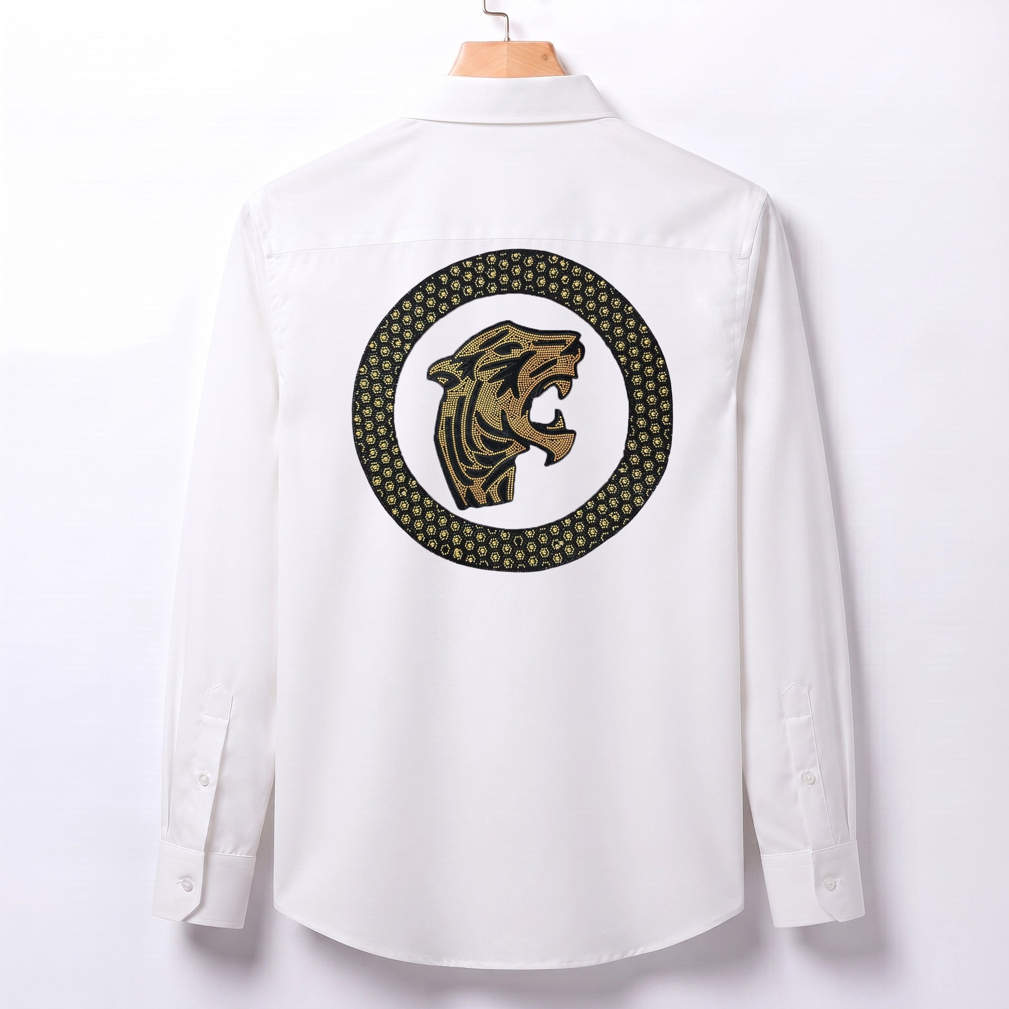 Front & Back Tiger Embroidery Party Shirts | Club Wear | White