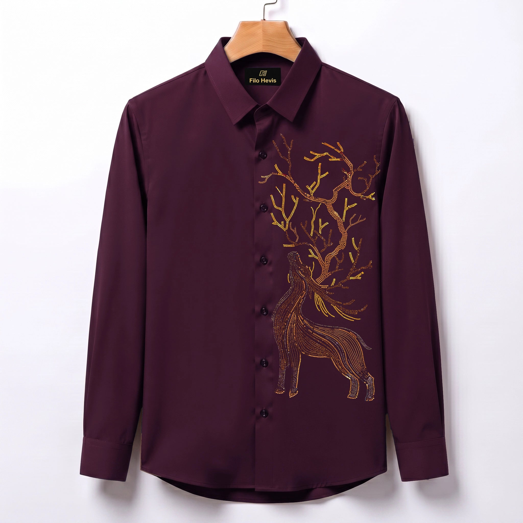 Swamp Deer Embroidery Party Shirts | Club Wear | Wine