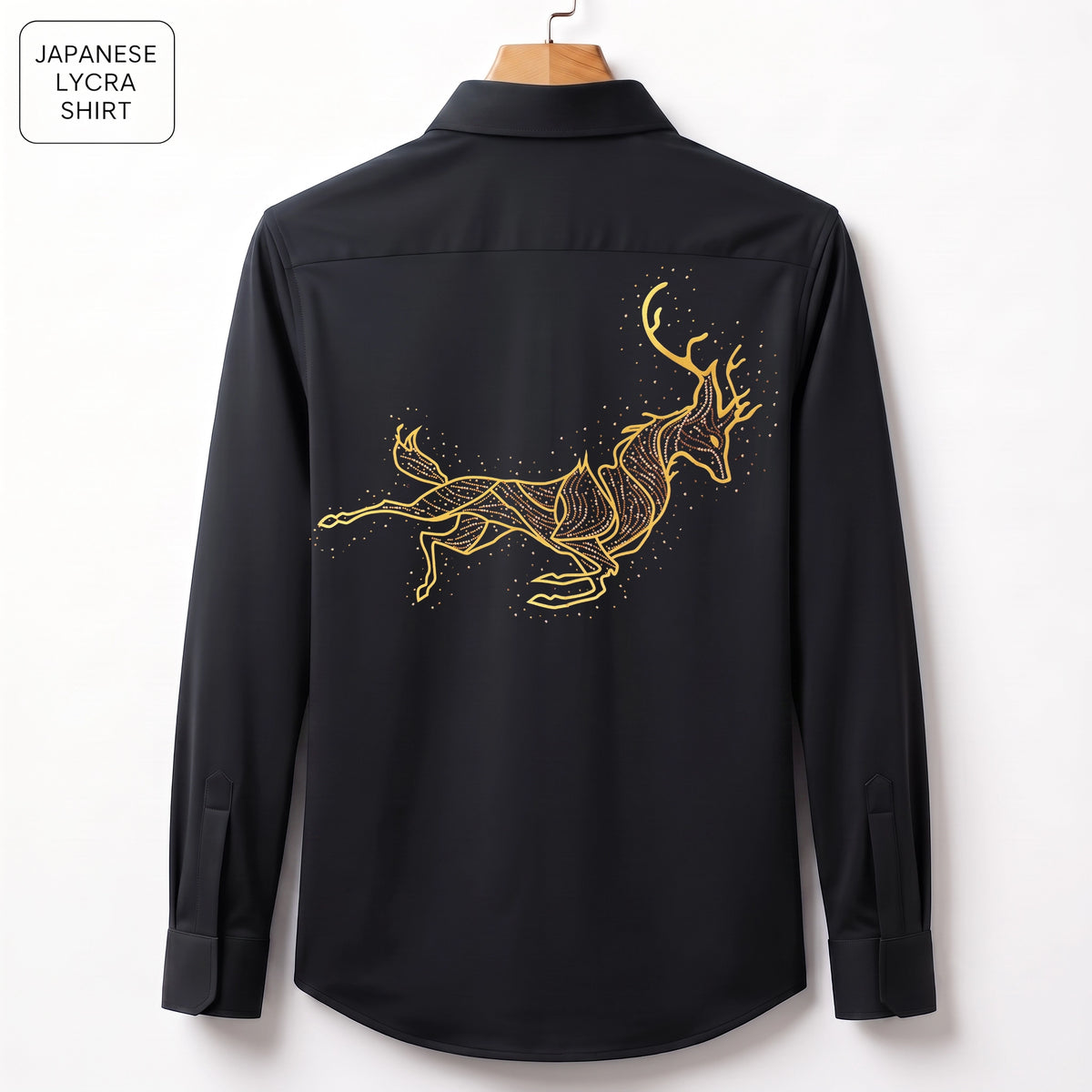 Front & Back Double Deer Embroidery Party Shirts | Club Wear | Black