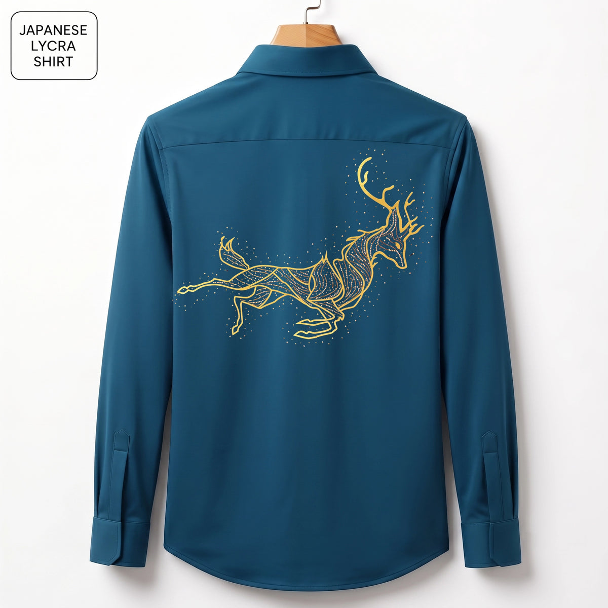 Front & Back Double Deer Embroidery Party Shirts | Club Wear | Teal-Blue