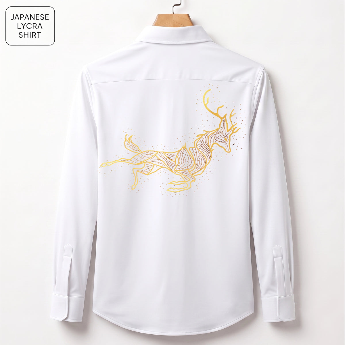 Front & Back Double Deer Embroidery Party Shirts | Club Wear | White