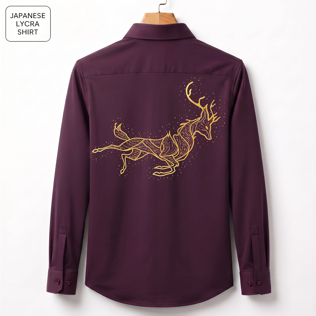 Front & Back Double Deer Embroidery Party Shirts | Club Wear | Wine