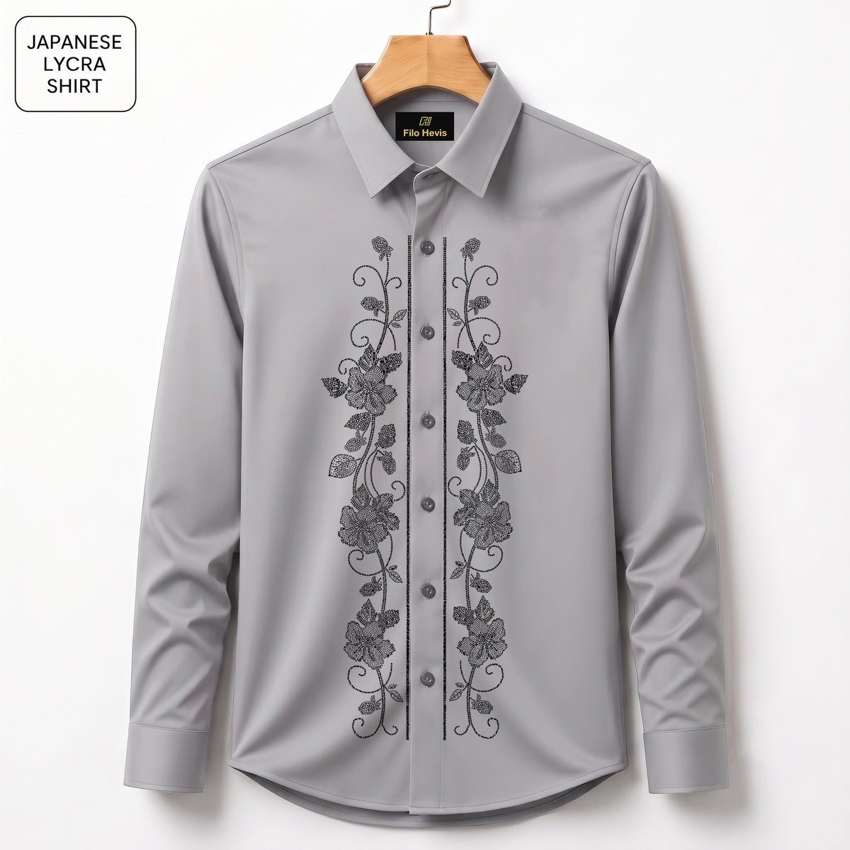 Flower Embroidery Party Shirts | Club Wear | Light Grey