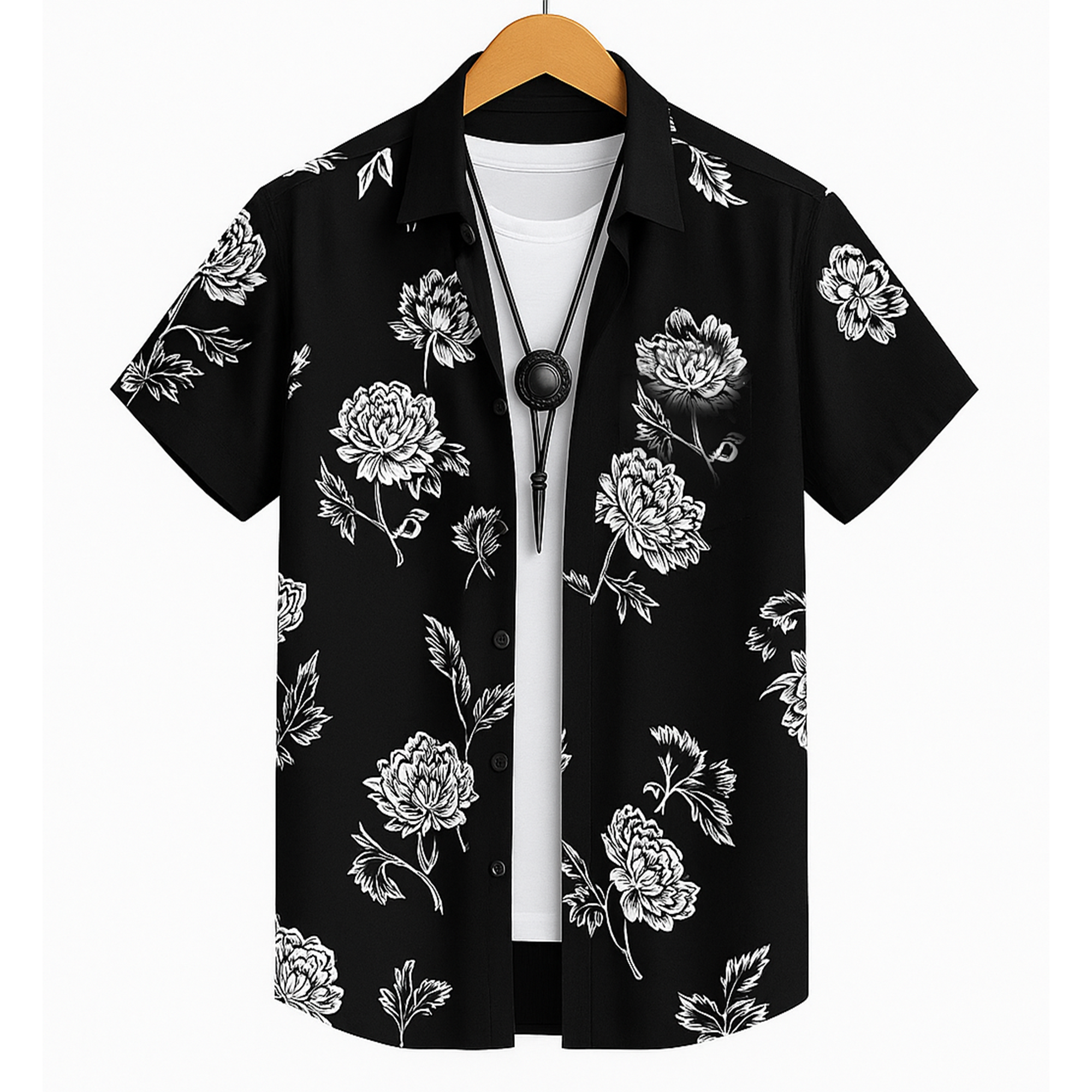 Black Half Casual Printed Cotton Shirt Regular Fit For Men