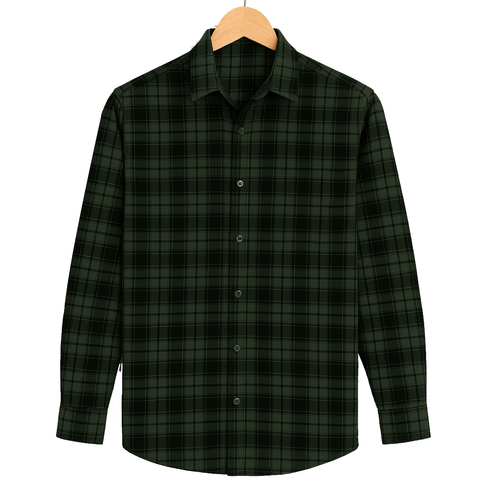FORMAL COTTON CHECK SHIRTS FOR MEN - Green Plaid (Long Sleeve)