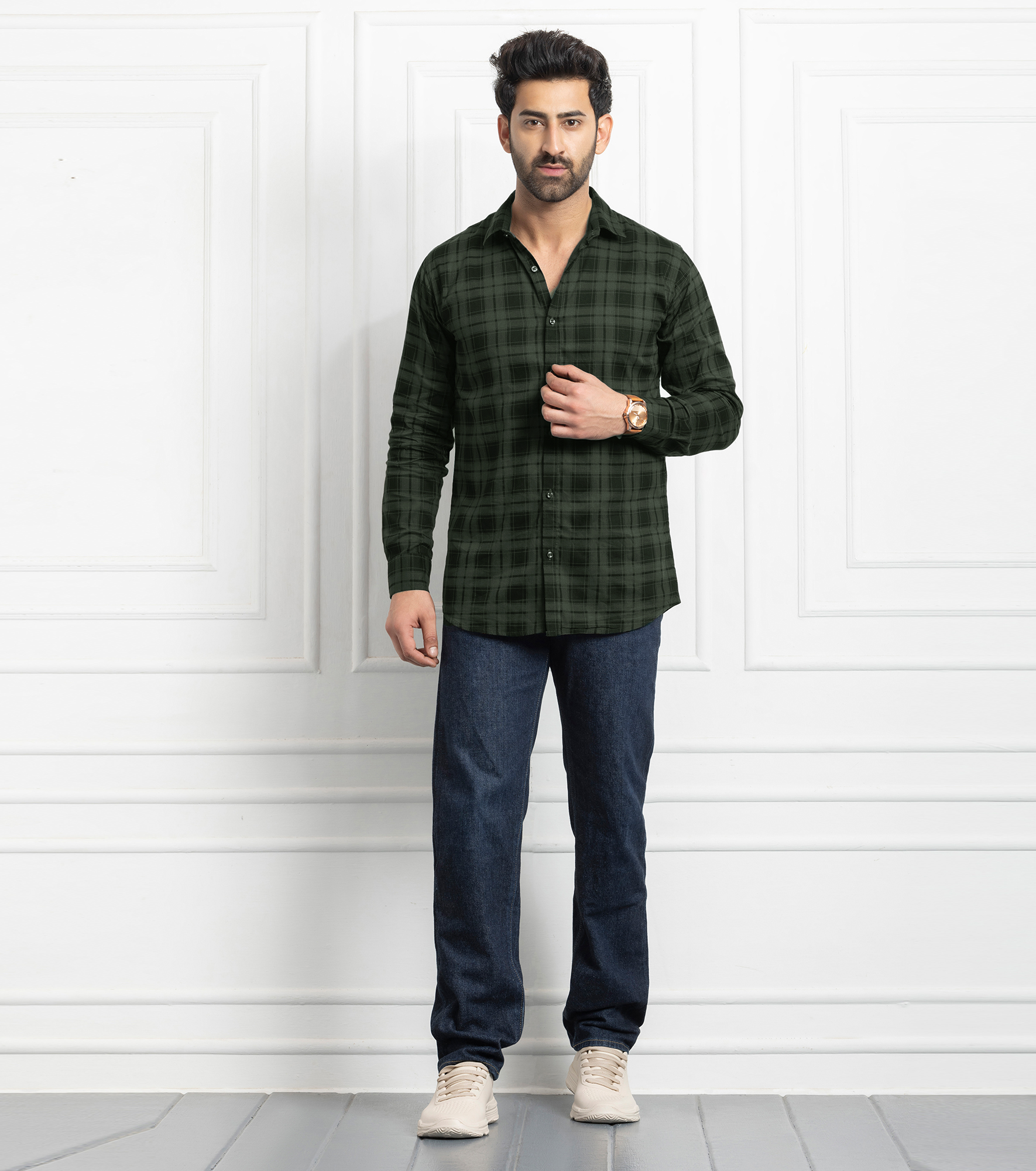 FORMAL COTTON CHECK SHIRTS FOR MEN - Green Plaid (Long Sleeve)