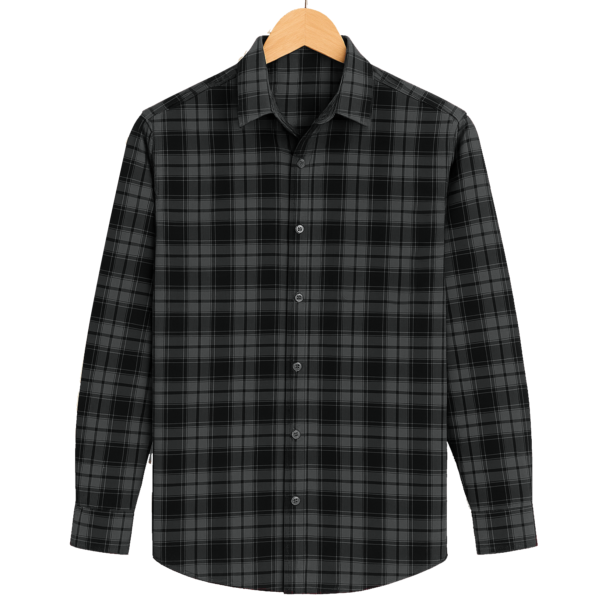 FORMAL COTTON CHECK SHIRTS FOR MEN - Dark Grey Plaid (Long Sleeve)