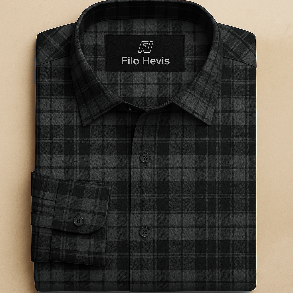 FORMAL COTTON CHECK SHIRTS FOR MEN - Dark Grey Plaid (Long Sleeve)