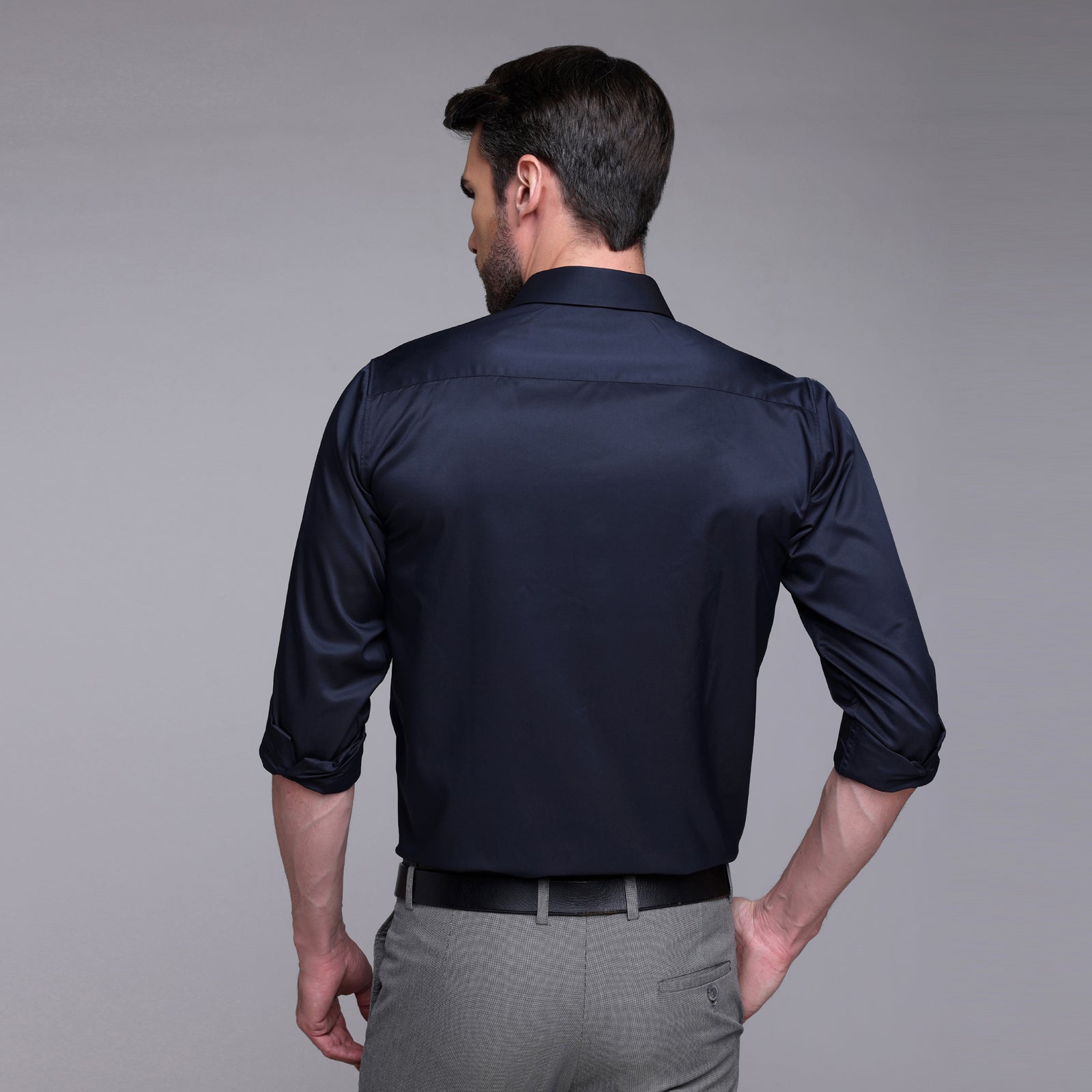 satin shirt navy blue