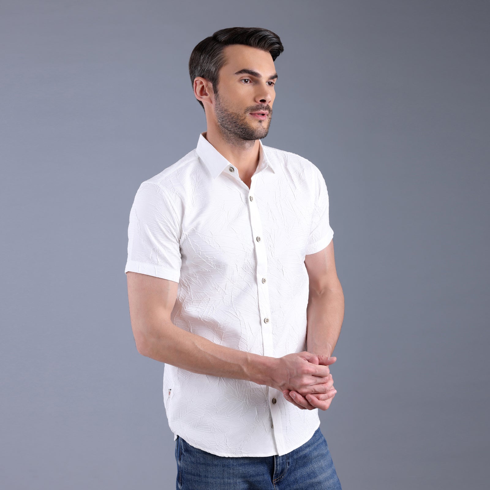 White Coconut Textured Half Shirt
