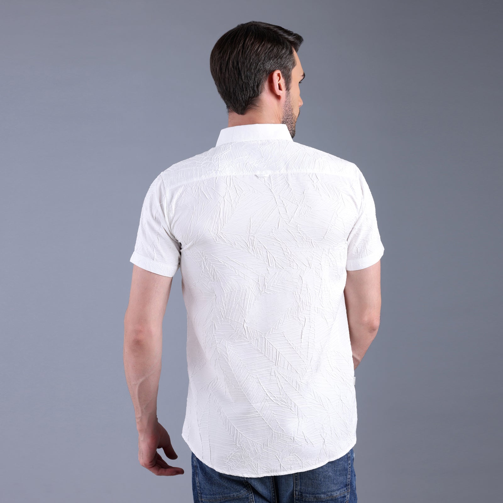 White Coconut Textured Half Shirt