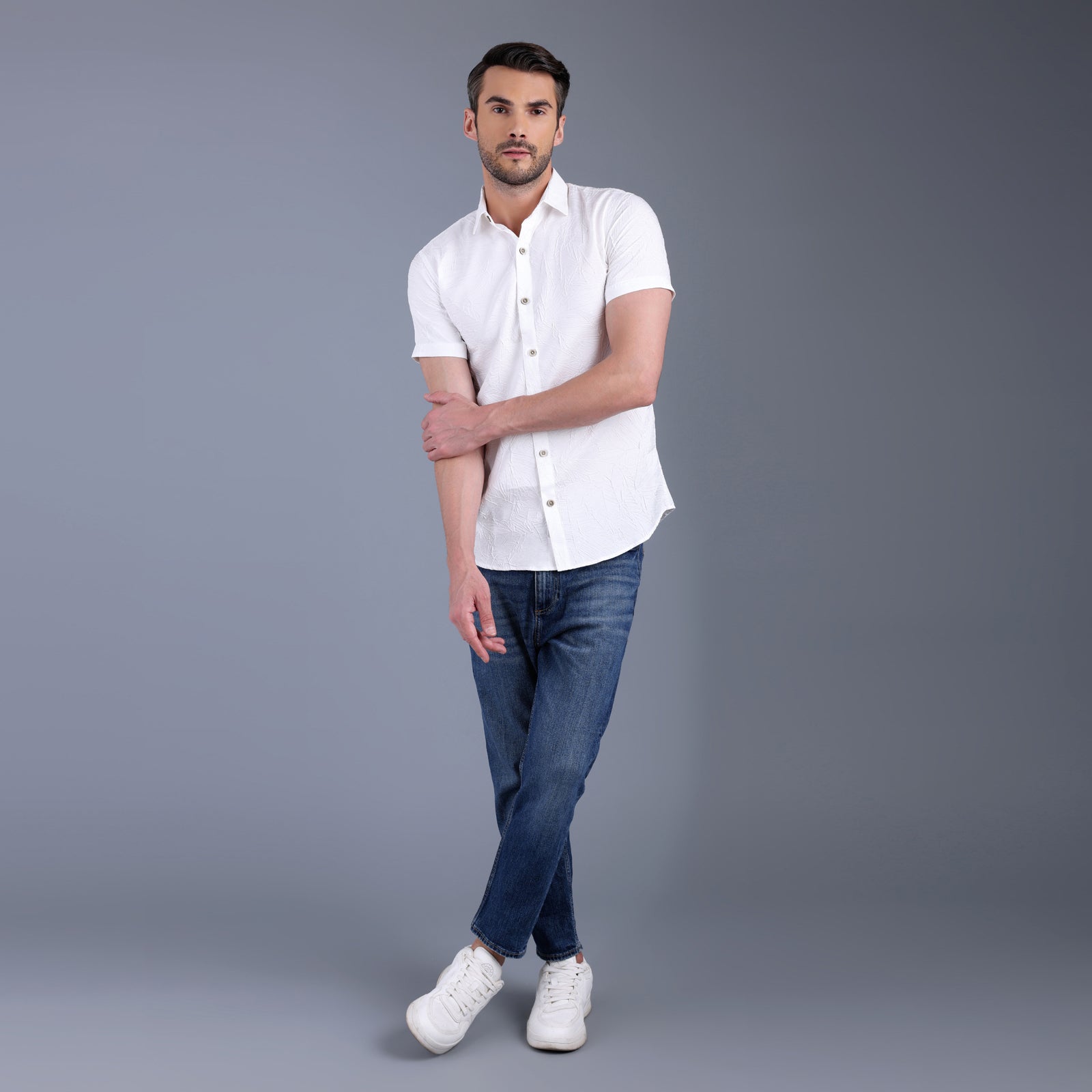 White Coconut Textured Half Shirt