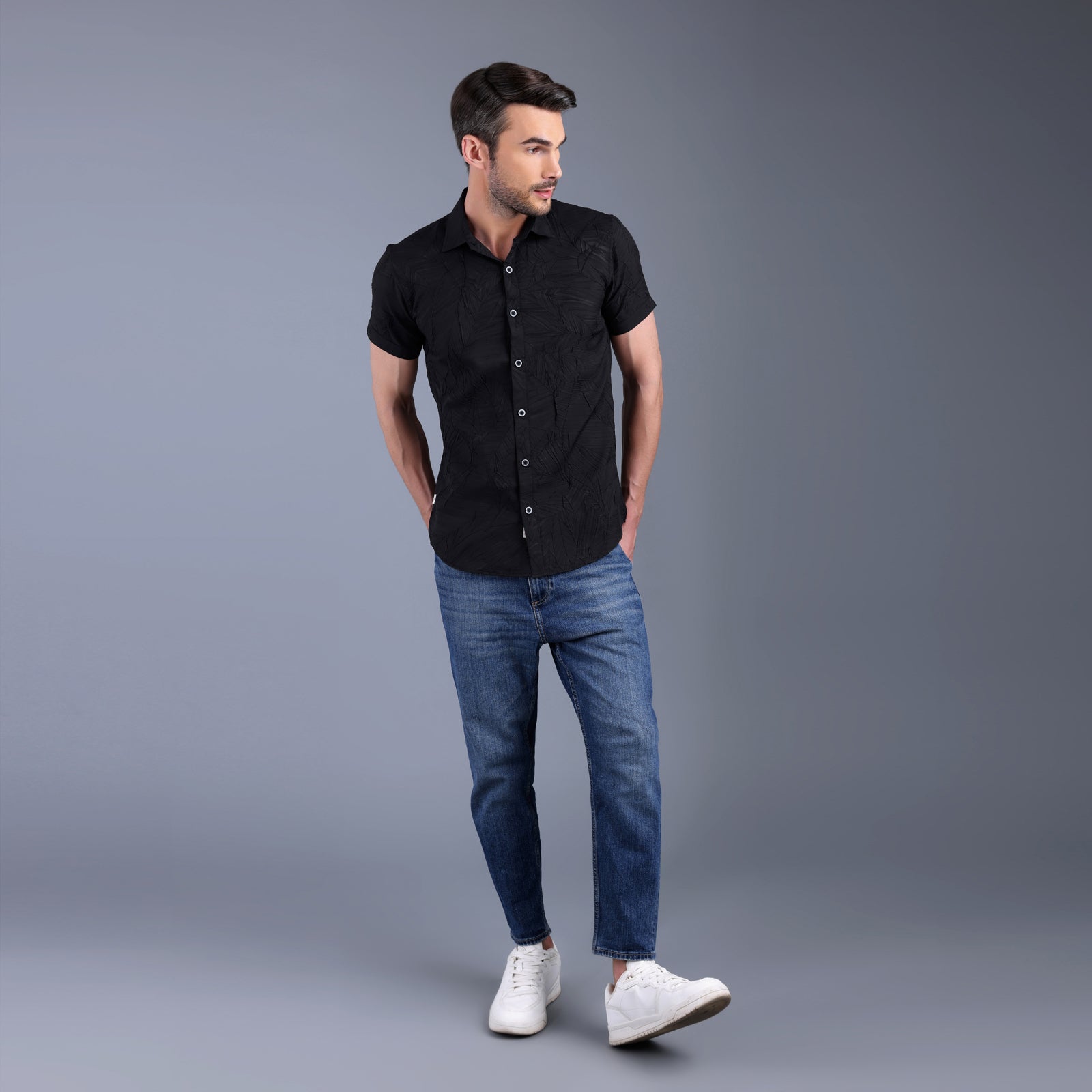 Black Coconut Textured Half Shirt