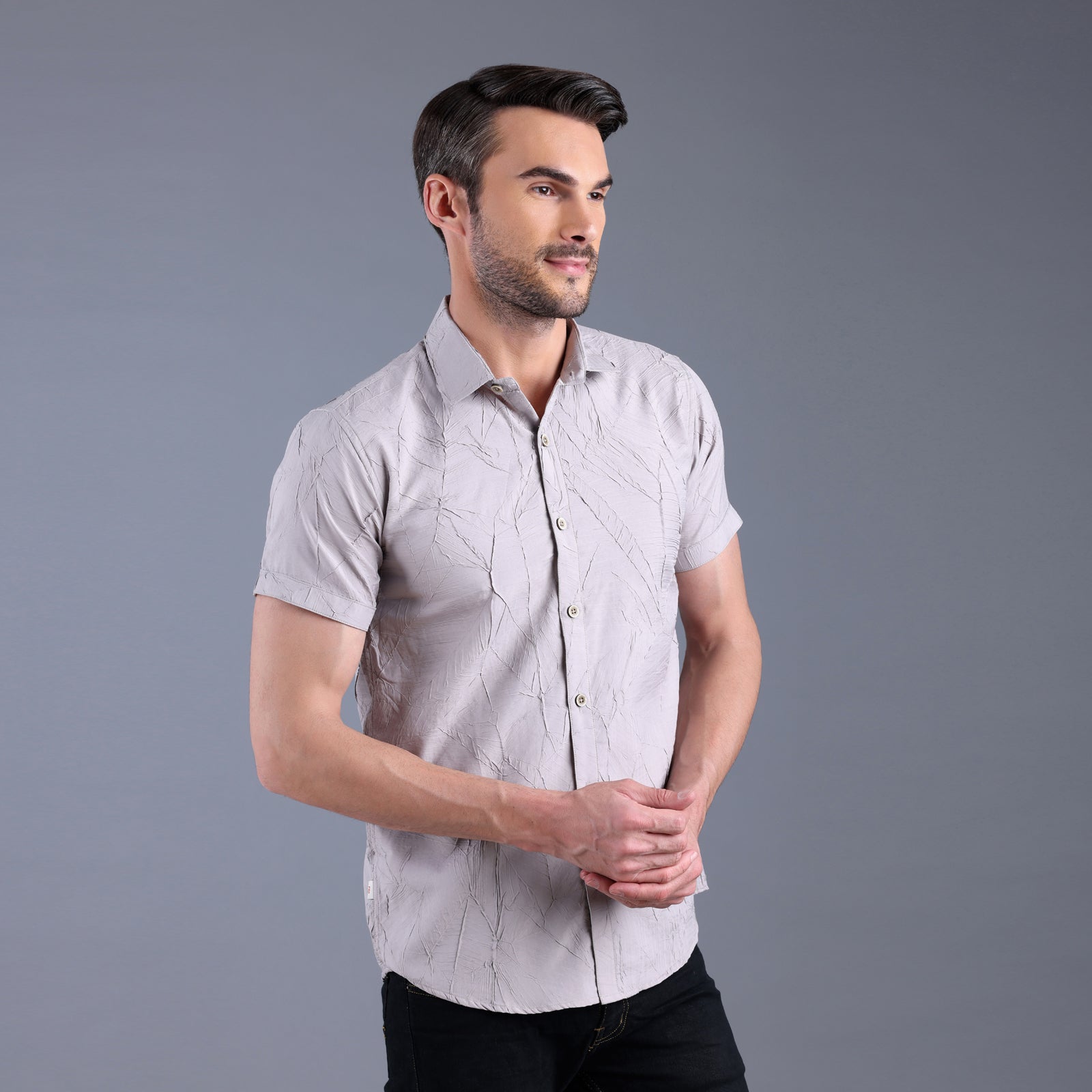 Grey Coconut Textured Half Shirt