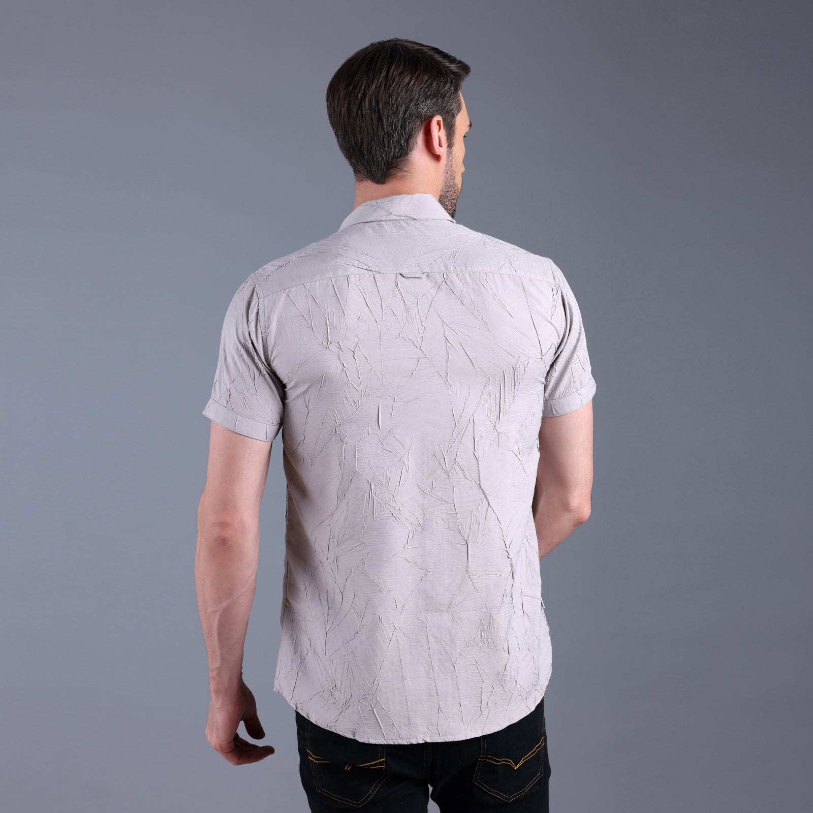 Grey Coconut Textured Half Shirt