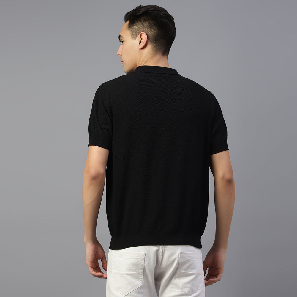 Black Knitted Polo T-shirt