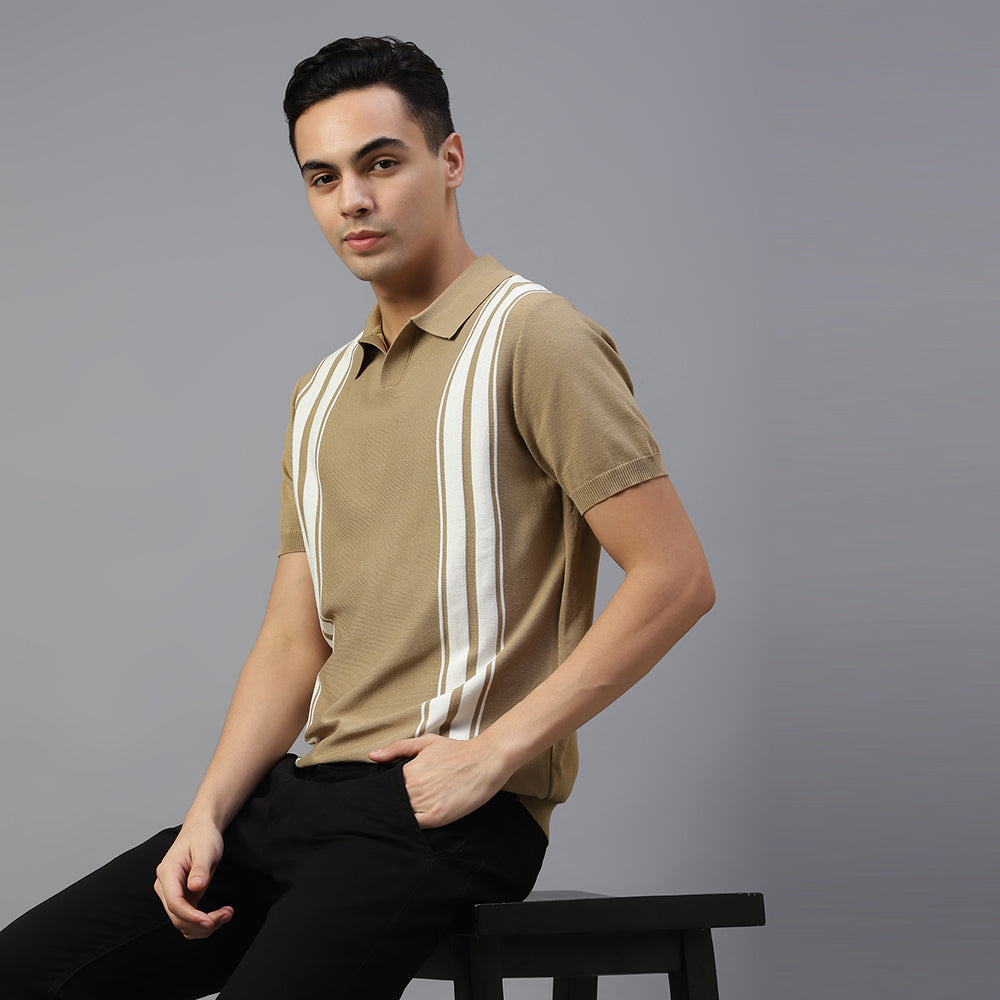 Peach Knitted Lining Polo T-shirt