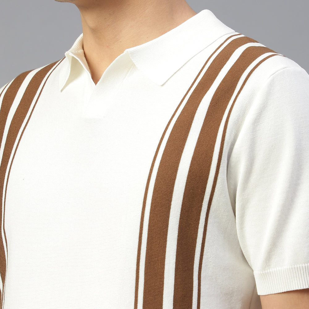 White Knitted Lining Polo T-shirt