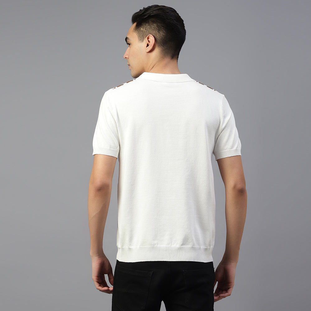 White Knitted Lining Polo T-shirt