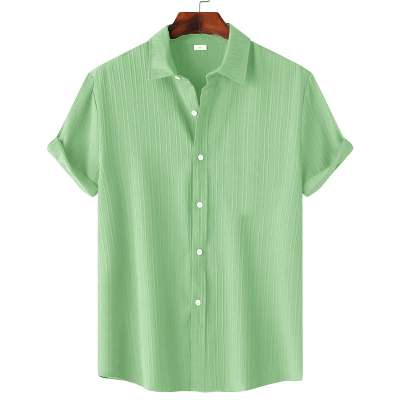 Men’s Textured Popcorn Half Sleeve Casual Shirt-GREEN
