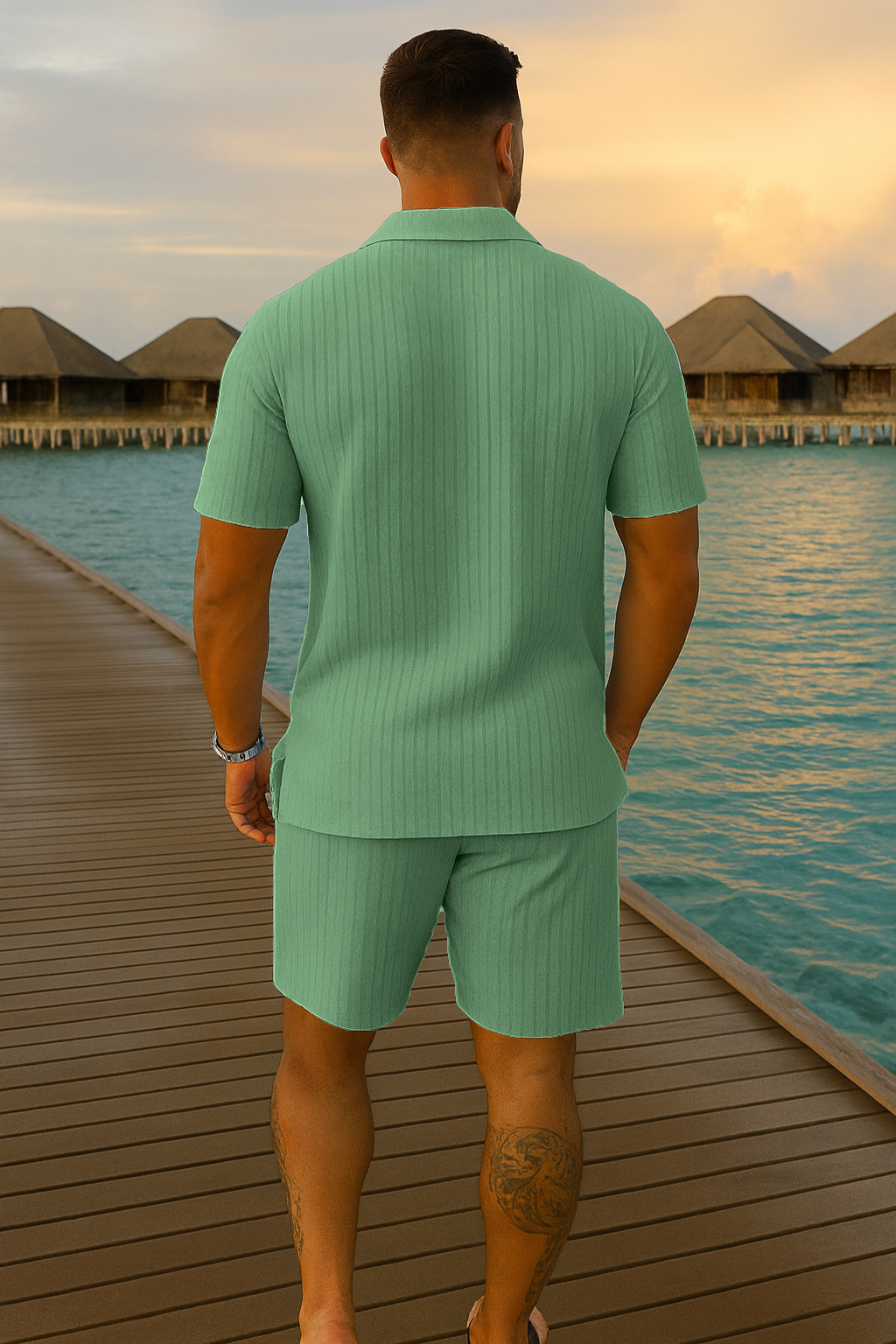 Men’s Premium Mint Green Summer Co-ord Set | Short Sleeve Shirt & Shorts