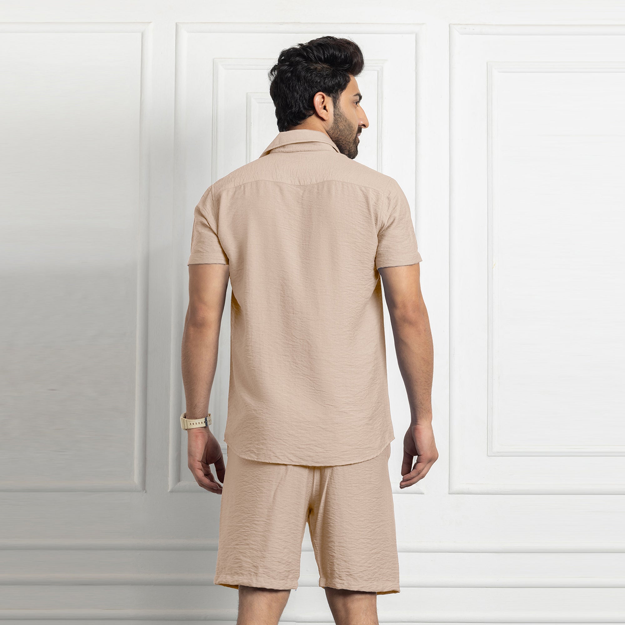 Men's Linen Shirt & Short Co-ords Set- Beige
