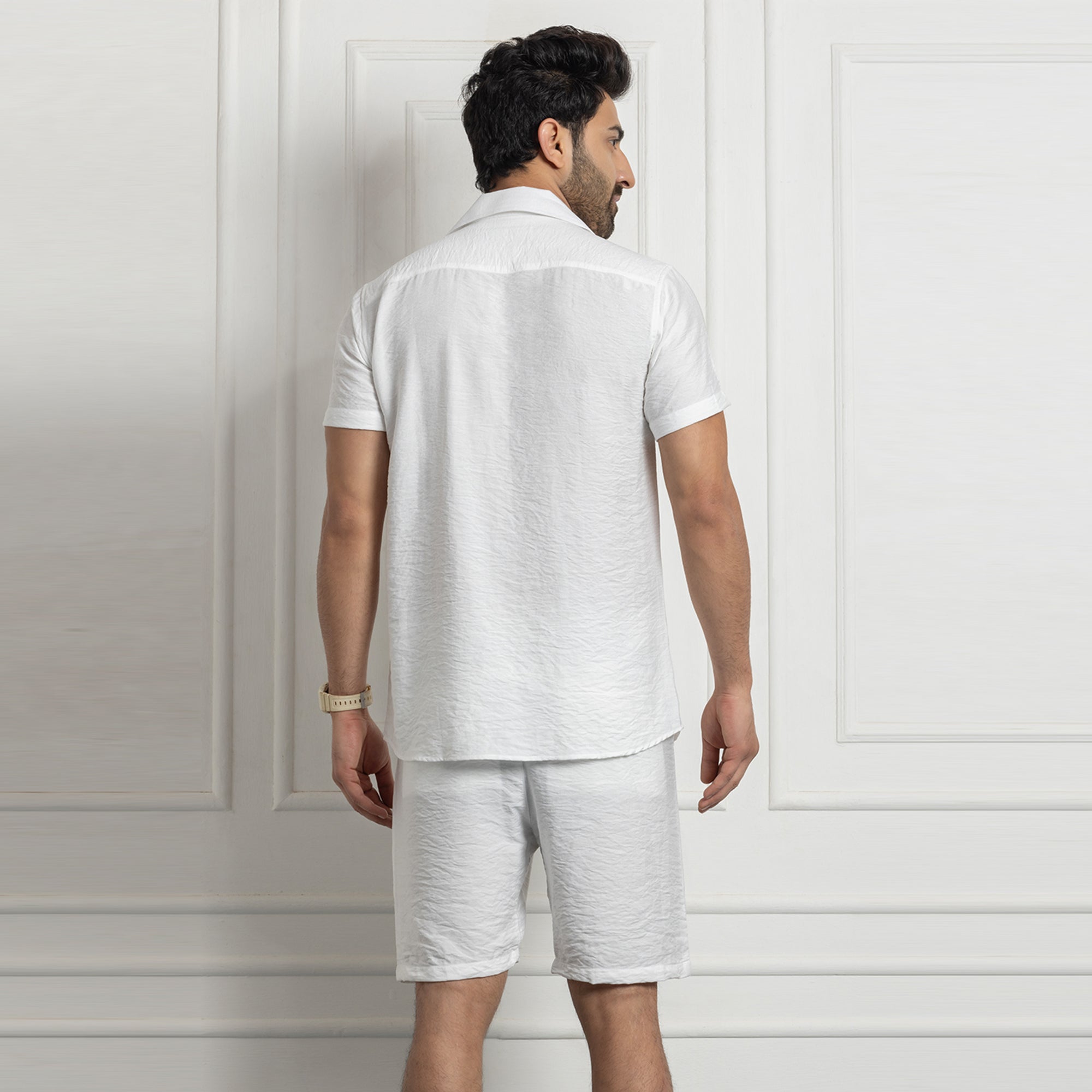 Men's Linen Shirt & Short Co-ords Set- White