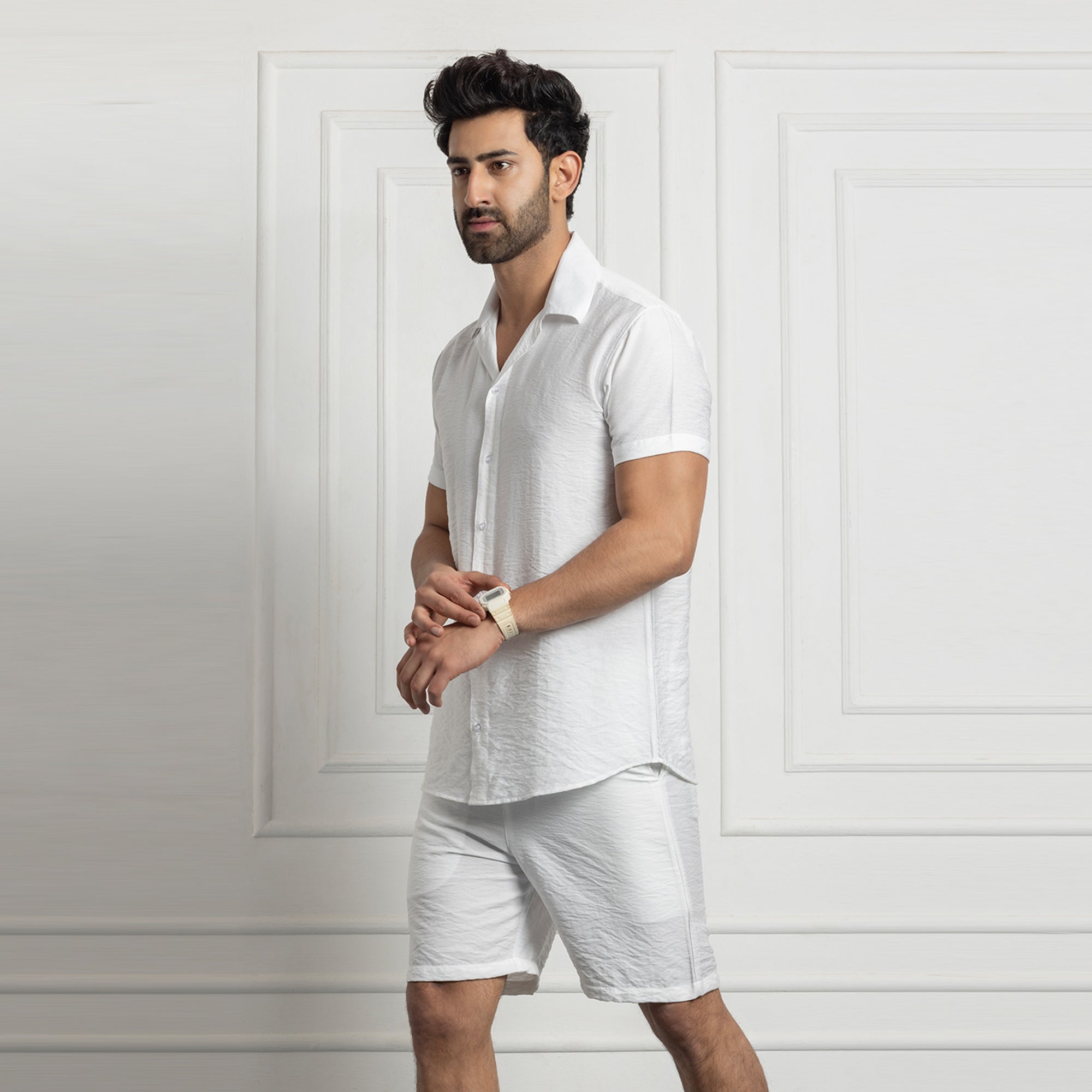 Men's Linen Shirt & Short Co-ords Set- White