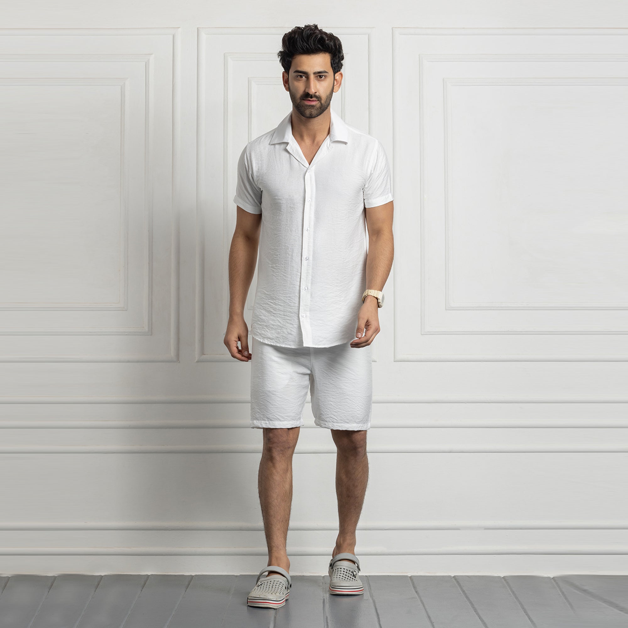 Men's Linen Shirt & Short Co-ords Set- White
