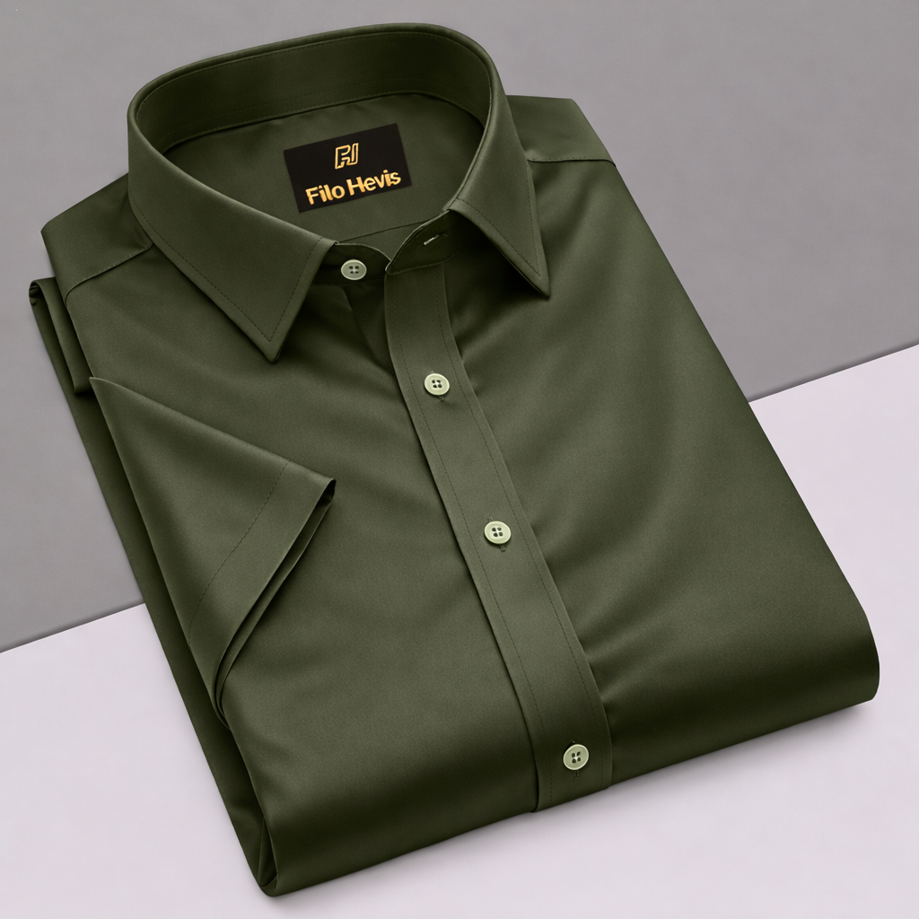 Men’s Satin Half Sleeve Formal Shirt – Premium Soft & Shiny Finish-Olive Green