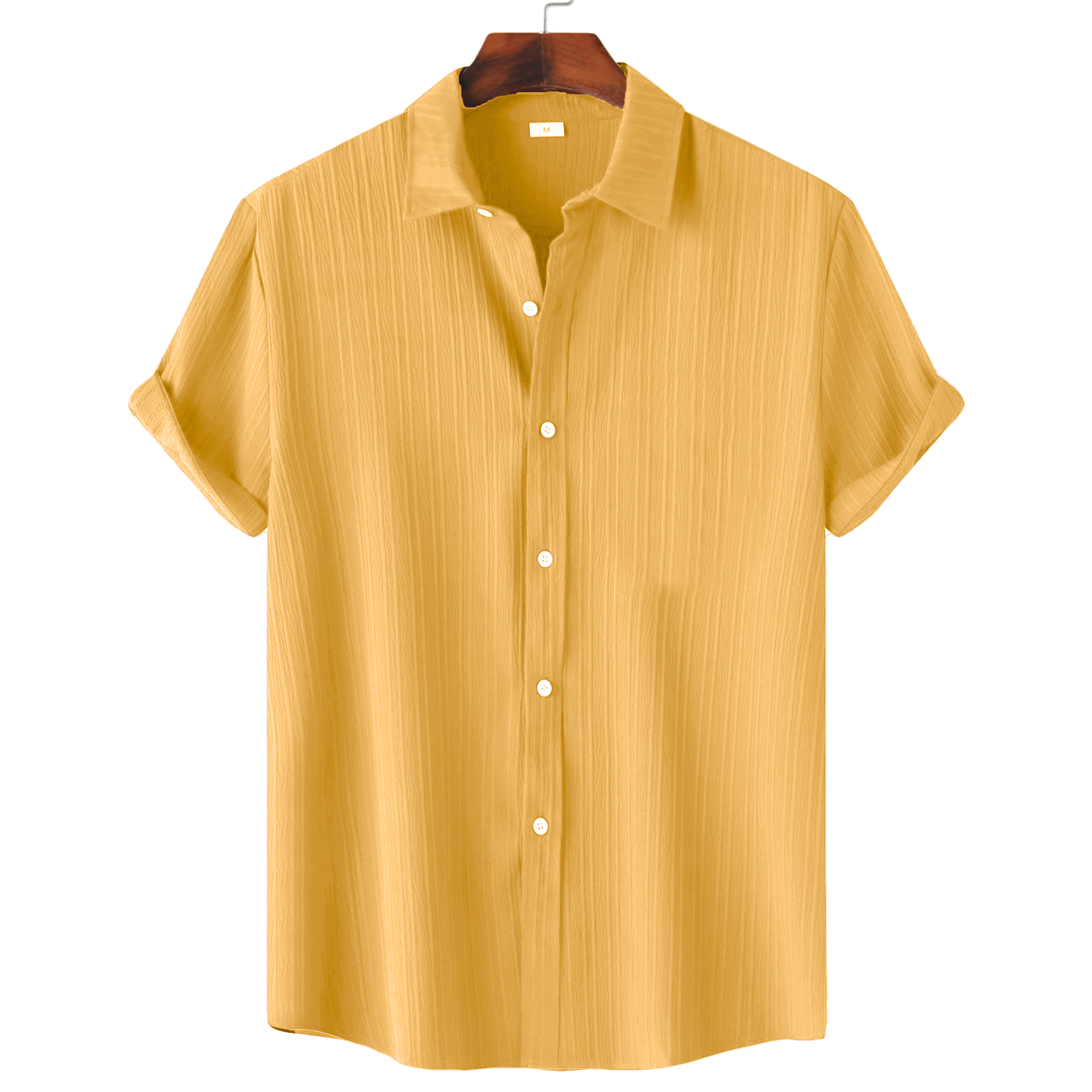 Men’s Textured Popcorn Half Sleeve Casual Shirt – Yellow