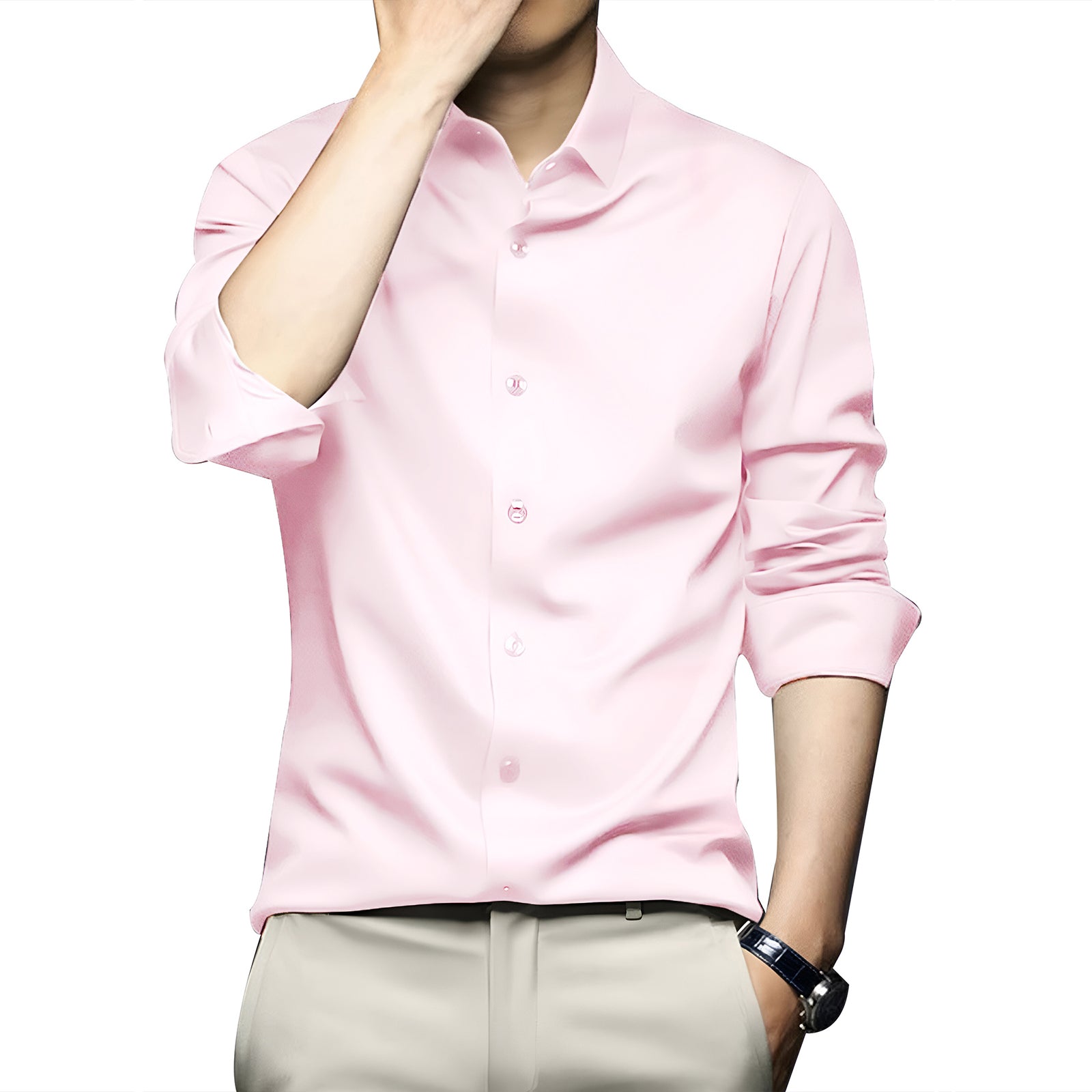 Poly Satin formal Shirt For Men-Pink