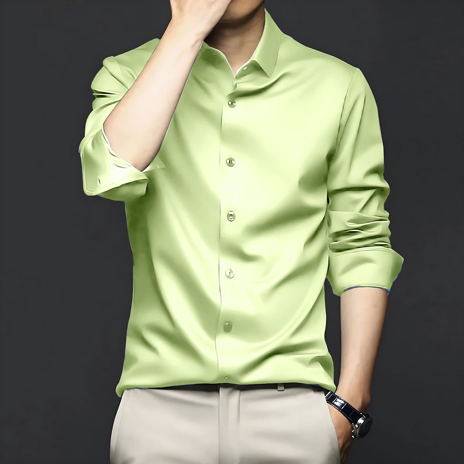Poly Satin formal Shirt For Men-Pista-Green