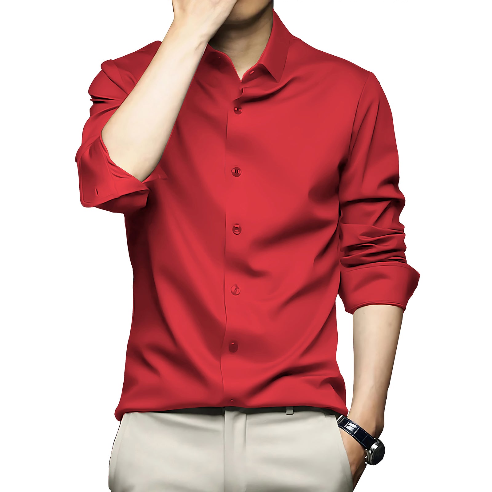 Poly Satin formal Shirt For Men-Red