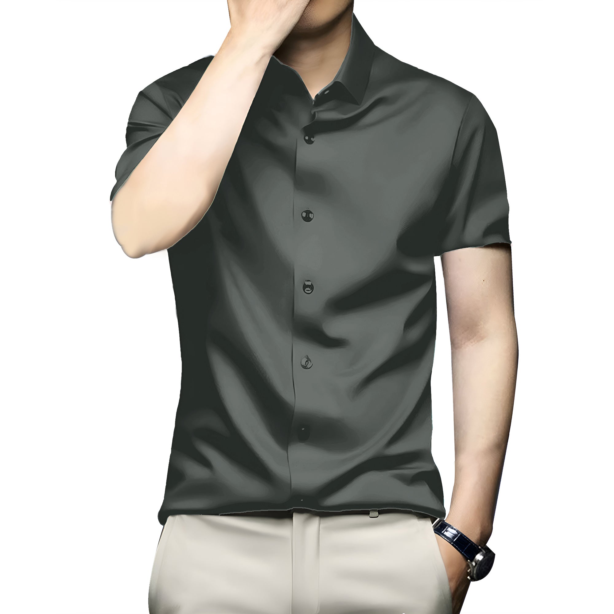 Men’s Satin Half Sleeve Formal Shirt – Premium Soft & Shiny Finish-Dark Grey