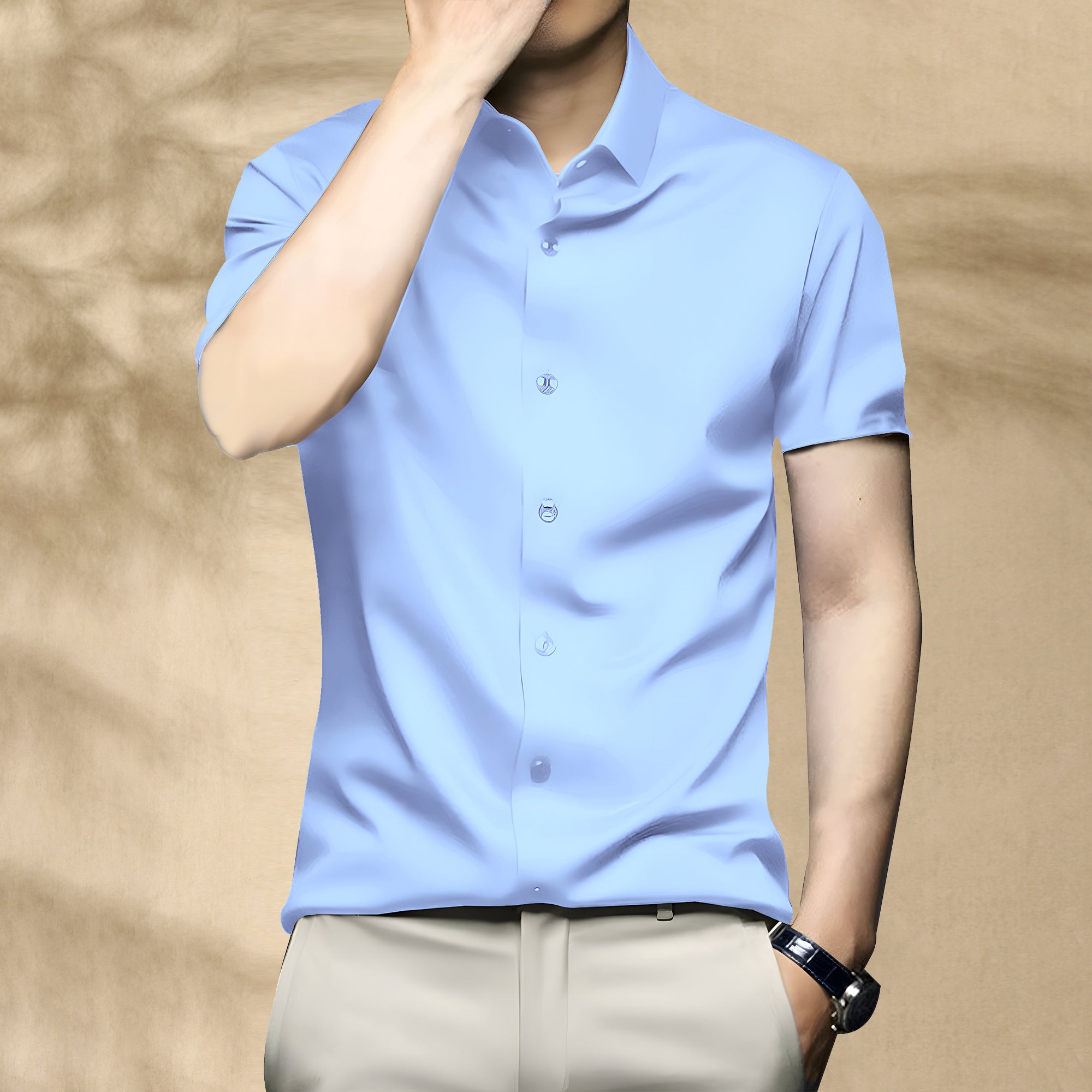 Men’s Satin Half Sleeve Formal Shirt – Premium Soft & Shiny Finish-Sky