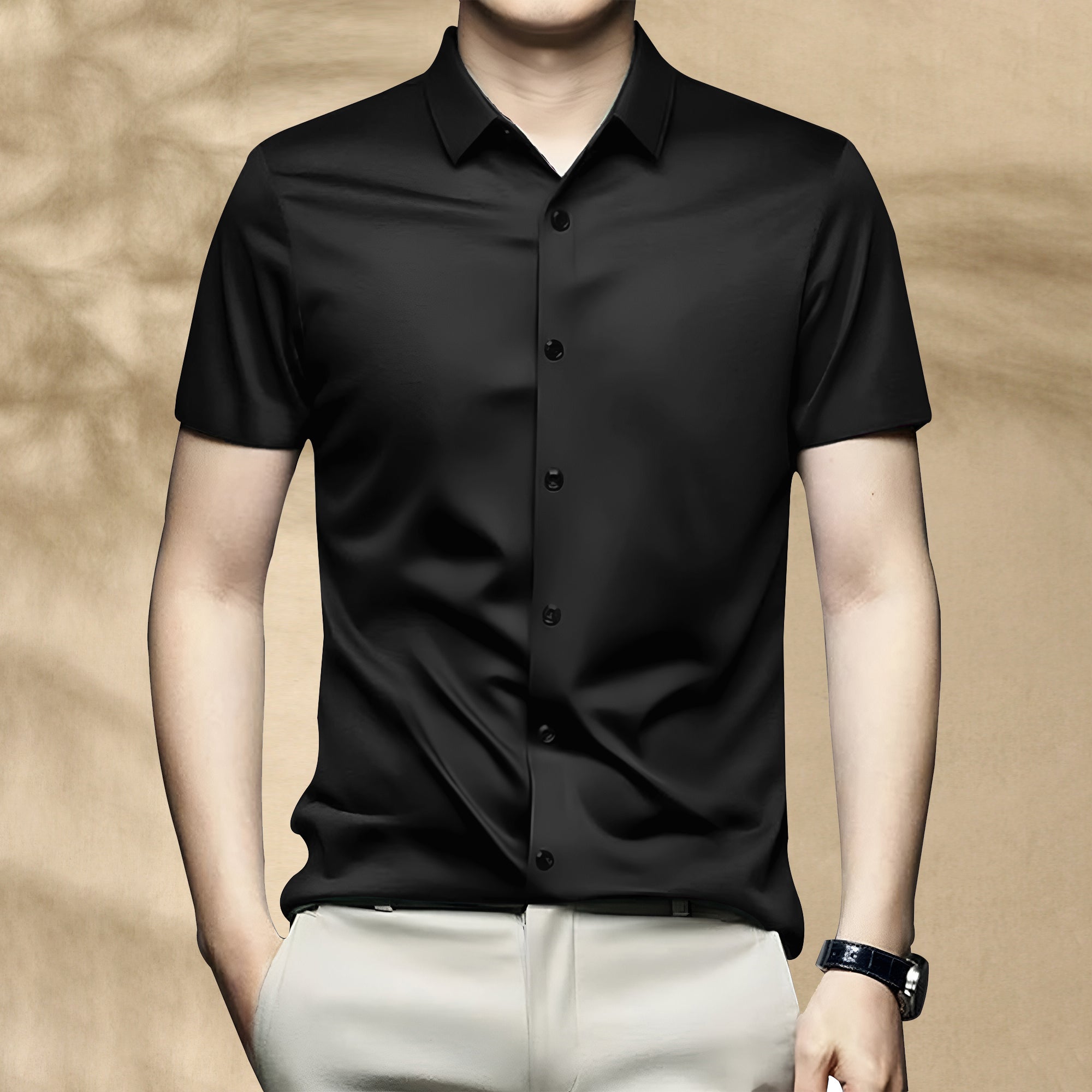 Men’s Satin Half Sleeve Formal Shirt – Premium Soft & Shiny Finish-Black