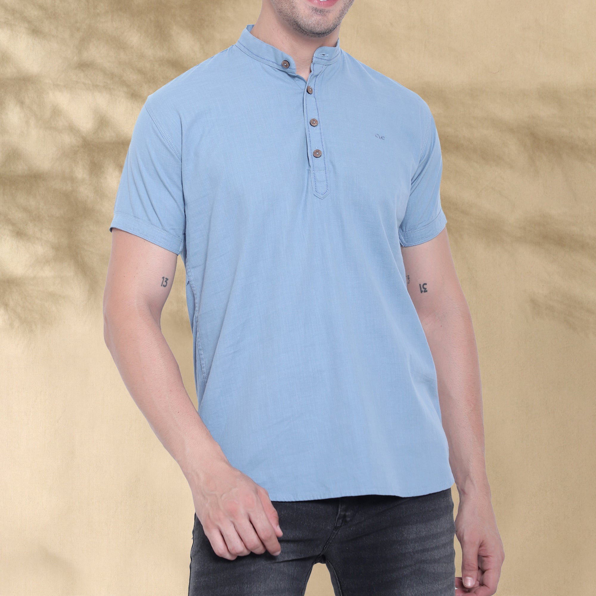 Men’s Half Sleeve Short Kurta – Casual & Ethnic Fusion Wear-Sky