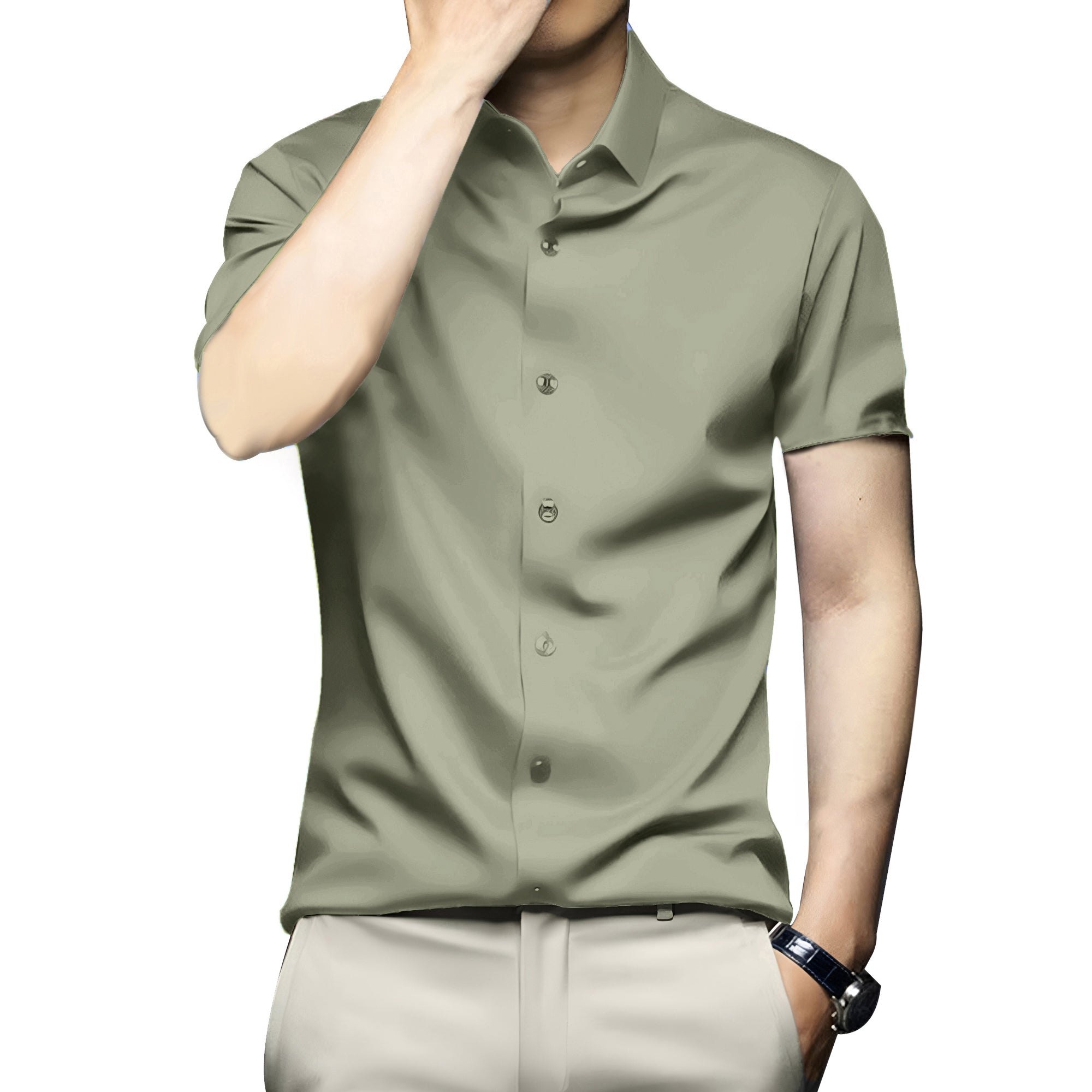 Men’s Satin Half Sleeve Formal Shirt – Premium Soft & Shiny Finish-Olive