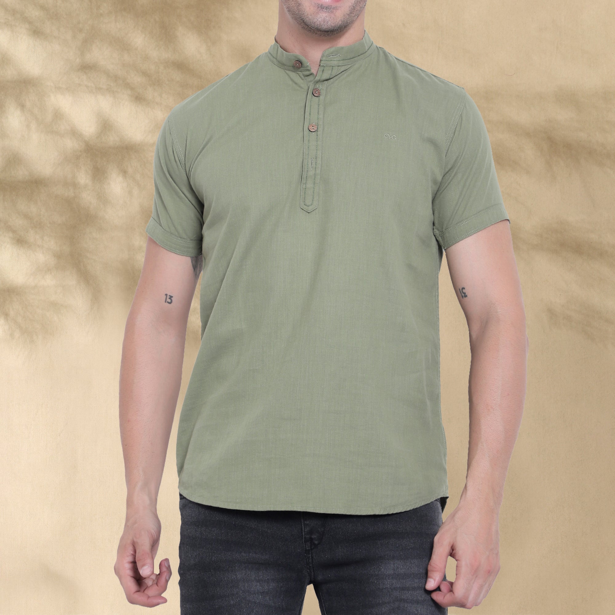 Men’s Half Sleeve Short Kurta – Casual & Ethnic Fusion Wear-Green