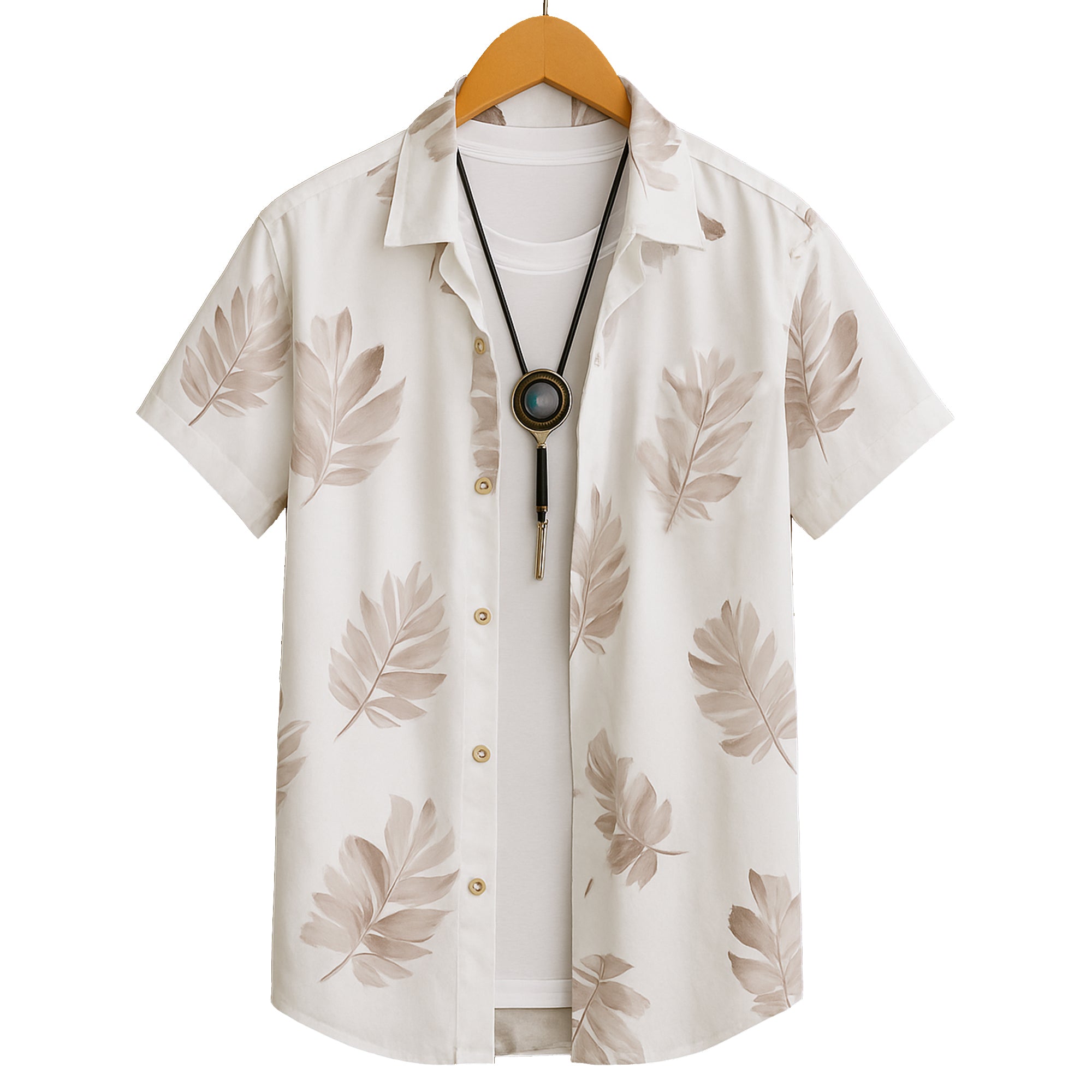 BROWN HALF CASUAL PRINTED COTTON SHIRT REGULAR FIT FOR MEN