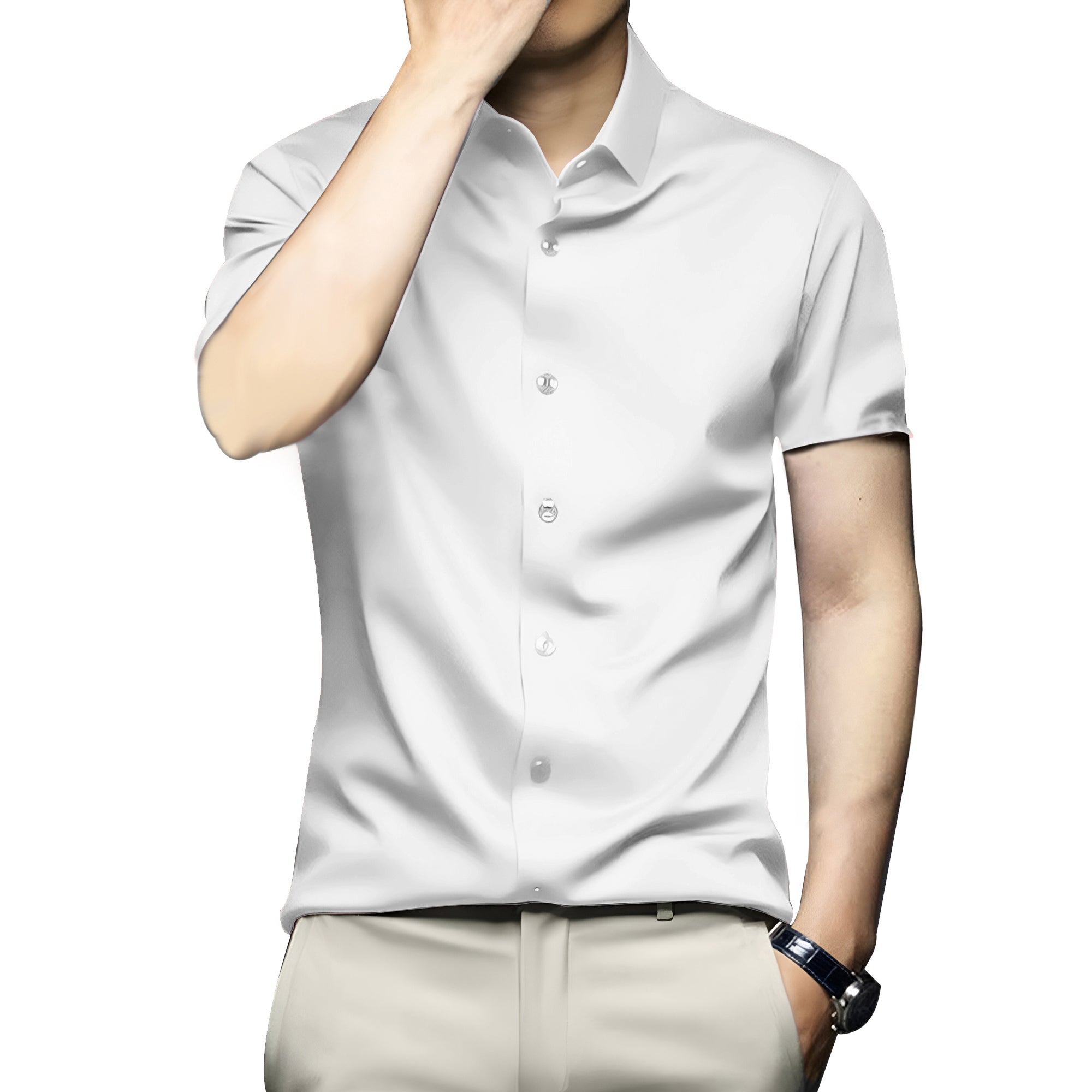 Men’s Satin Half Sleeve Formal Shirt – Premium Soft & Shiny Finish-White