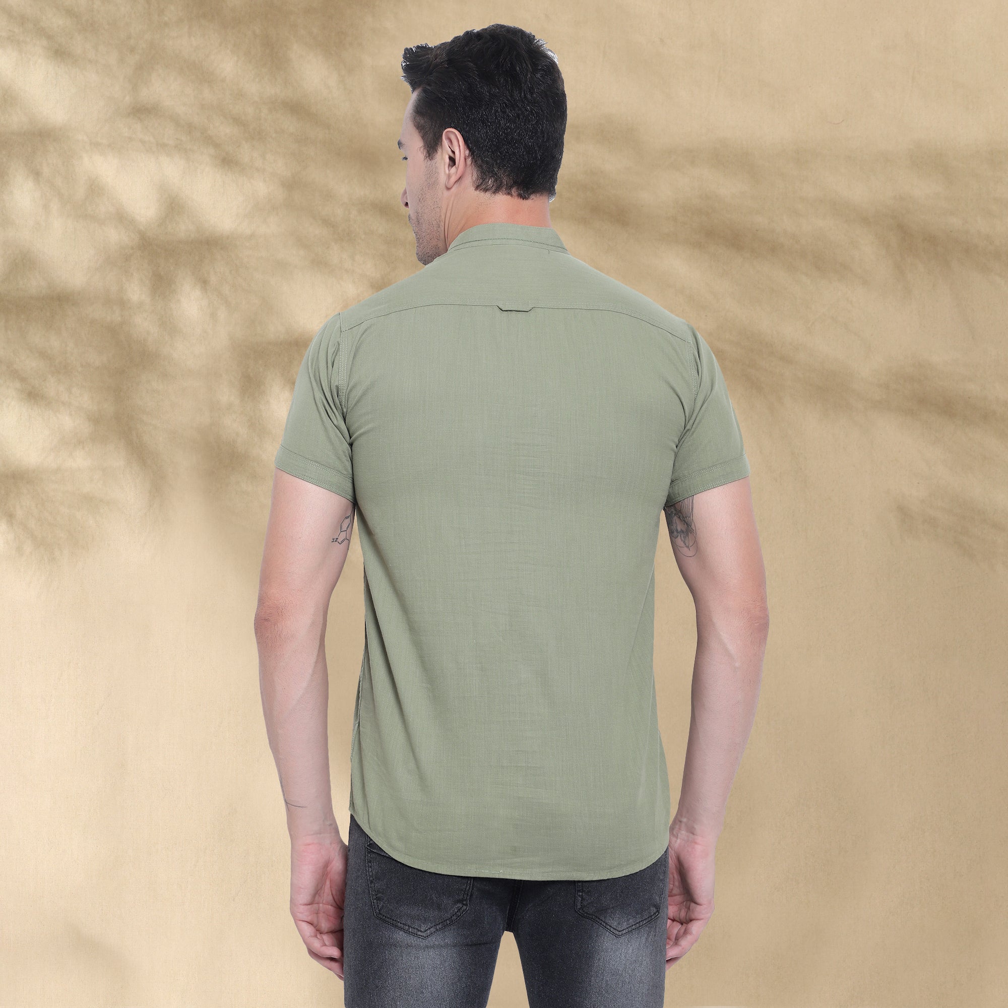 Men’s Half Sleeve Short Kurta – Casual & Ethnic Fusion Wear-Green